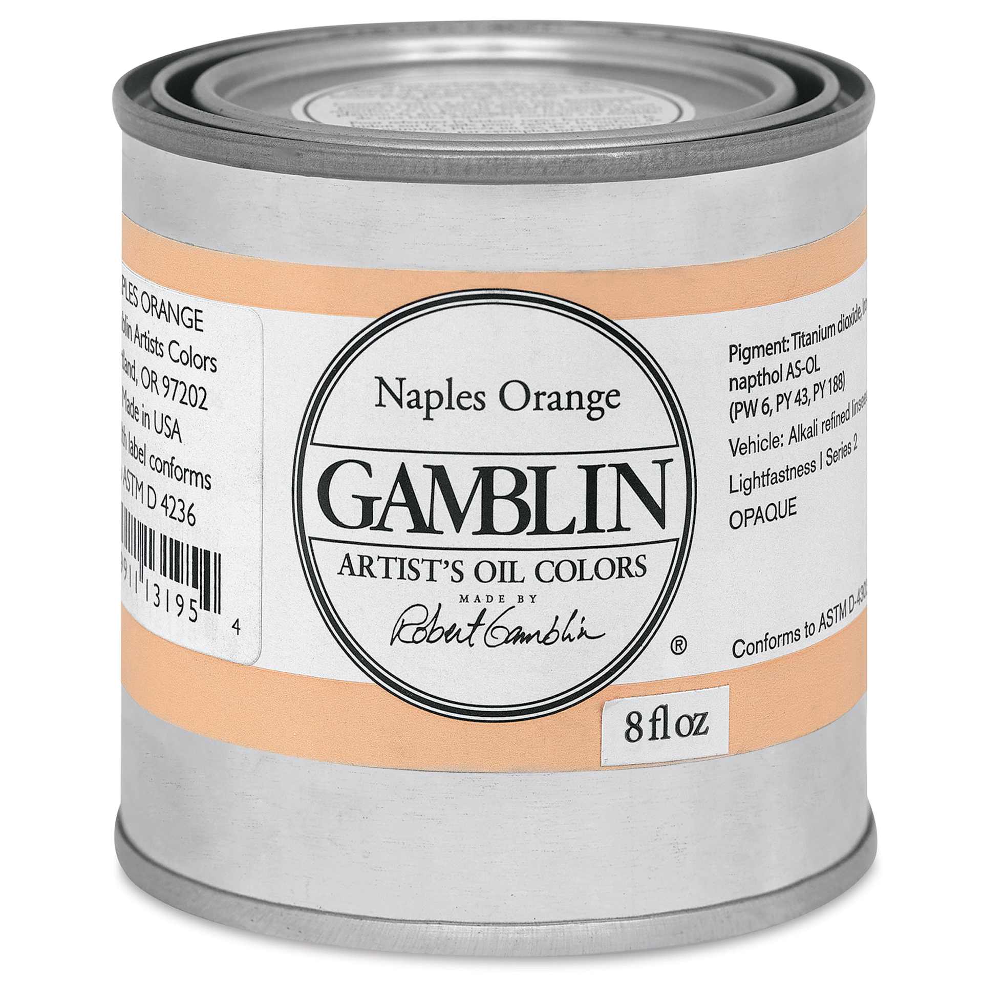 Gamblin Artist's Oil Color - Naples Orange, 8 oz Can Gamblin Artist's Oil Color - Naples Orange, 8 oz Can
