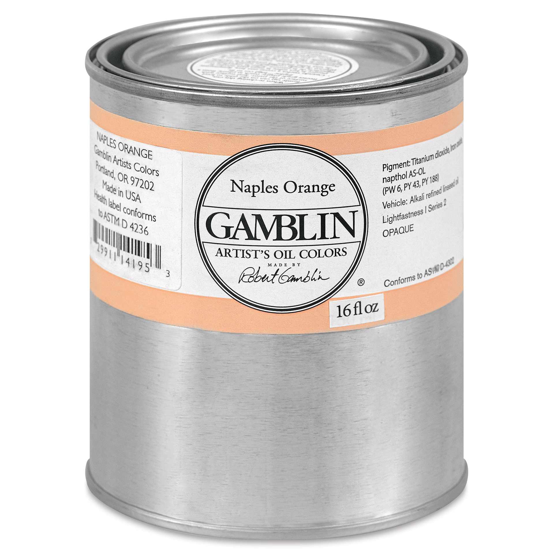 Gamblin Artist's Oil Color - Naples Orange, 16 oz Can Gamblin Artist's Oil Color - Naples Orange, 16 oz Can