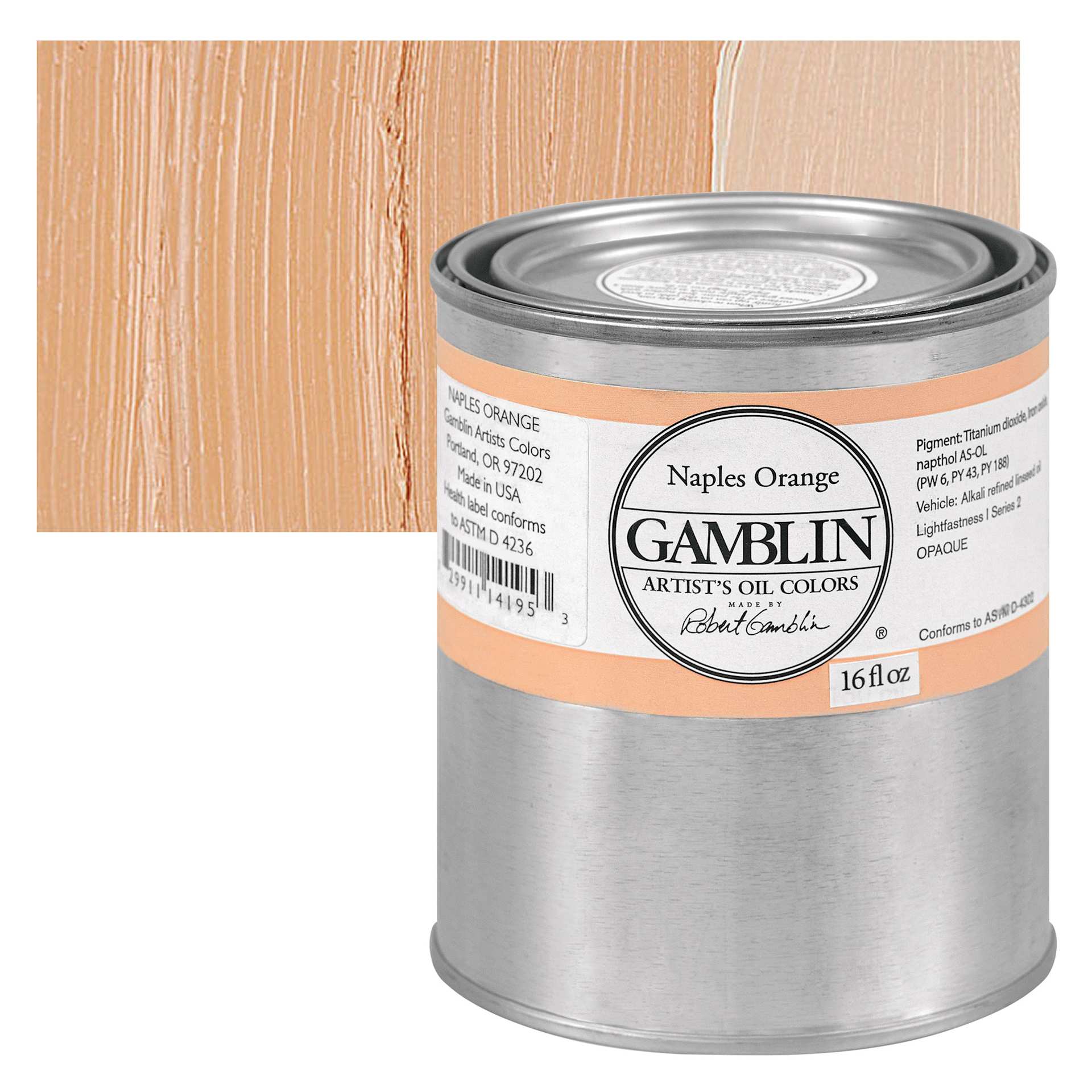 Gamblin Artist's Oil Color - Naples Orange, 16 oz Can and swatch Gamblin Artist's Oil Color - Naples Orange, 16 oz Can and swatch