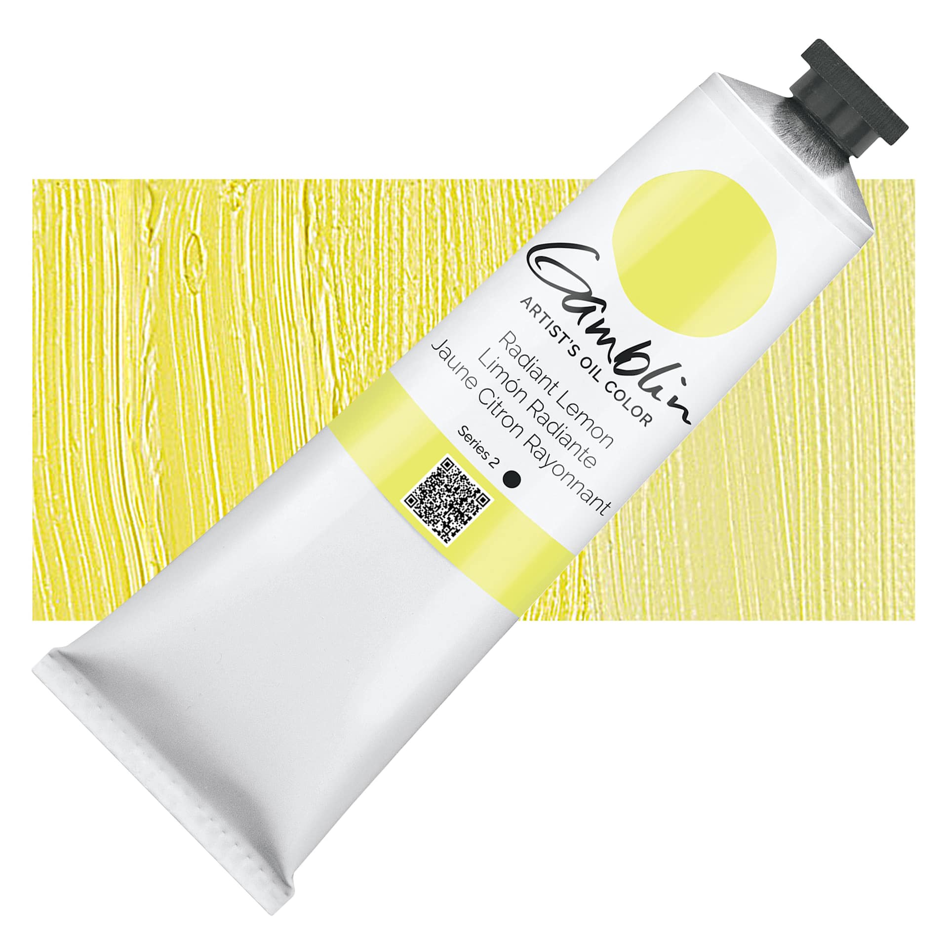 Gamblin Artist's Oil Color - Radiant Lemon, 150 ml tube and swatch