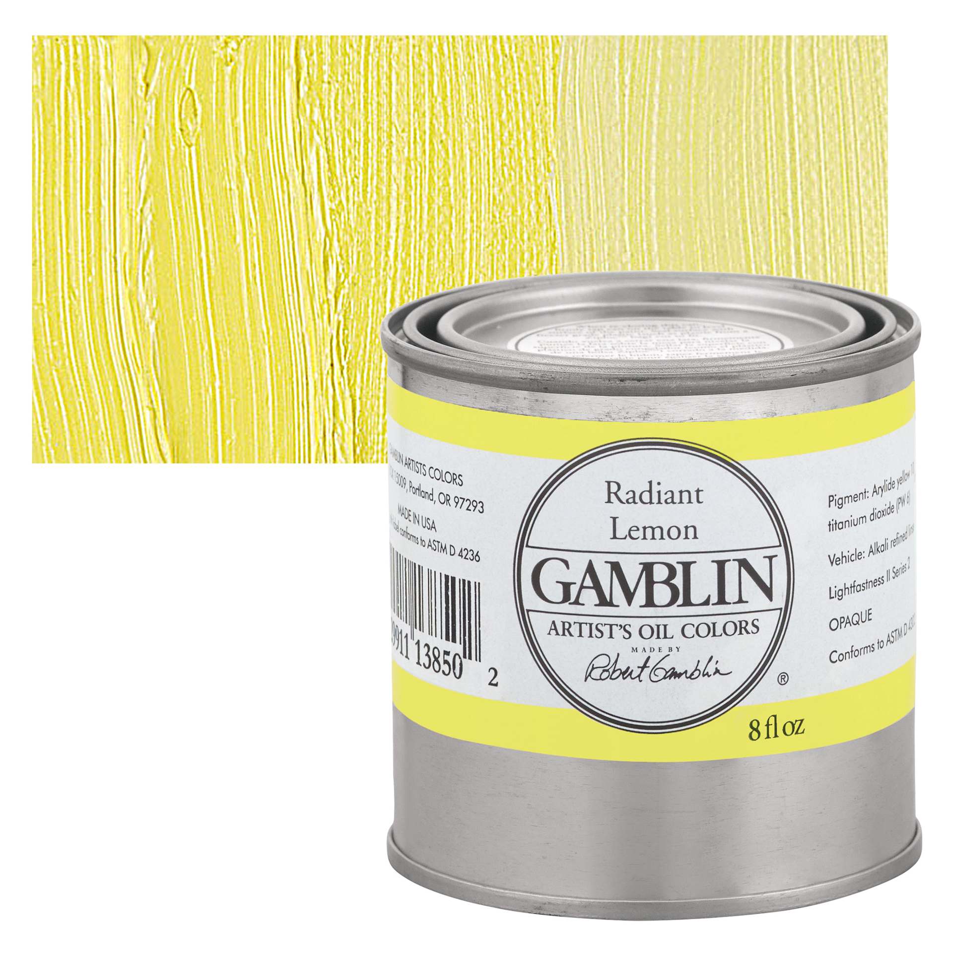Gamblin Artist's Oil Color - Radiant Lemon, 8 oz Can and swatch