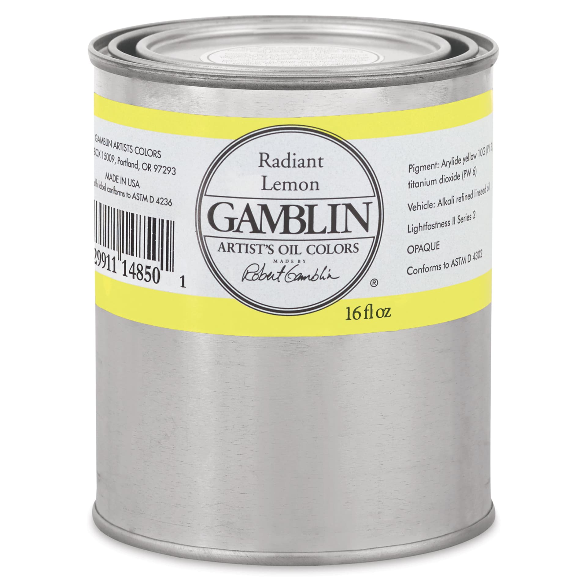 Gamblin Artist's Oil Color - Radiant Lemon, 16 oz Can