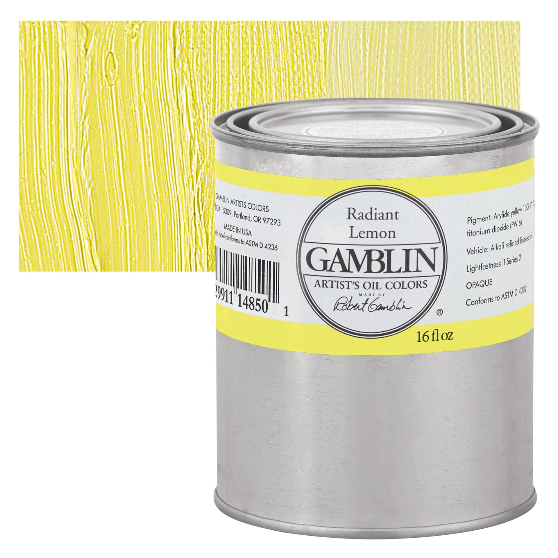 Gamblin Artist's Oil Color - Radiant Lemon, 16 oz Can and swatch