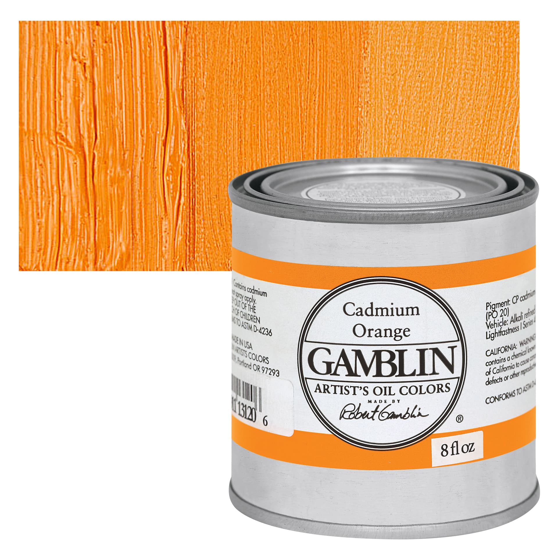 Gamblin Artist's Oil Color - Cadmium Orange, 8 oz Can and swatch