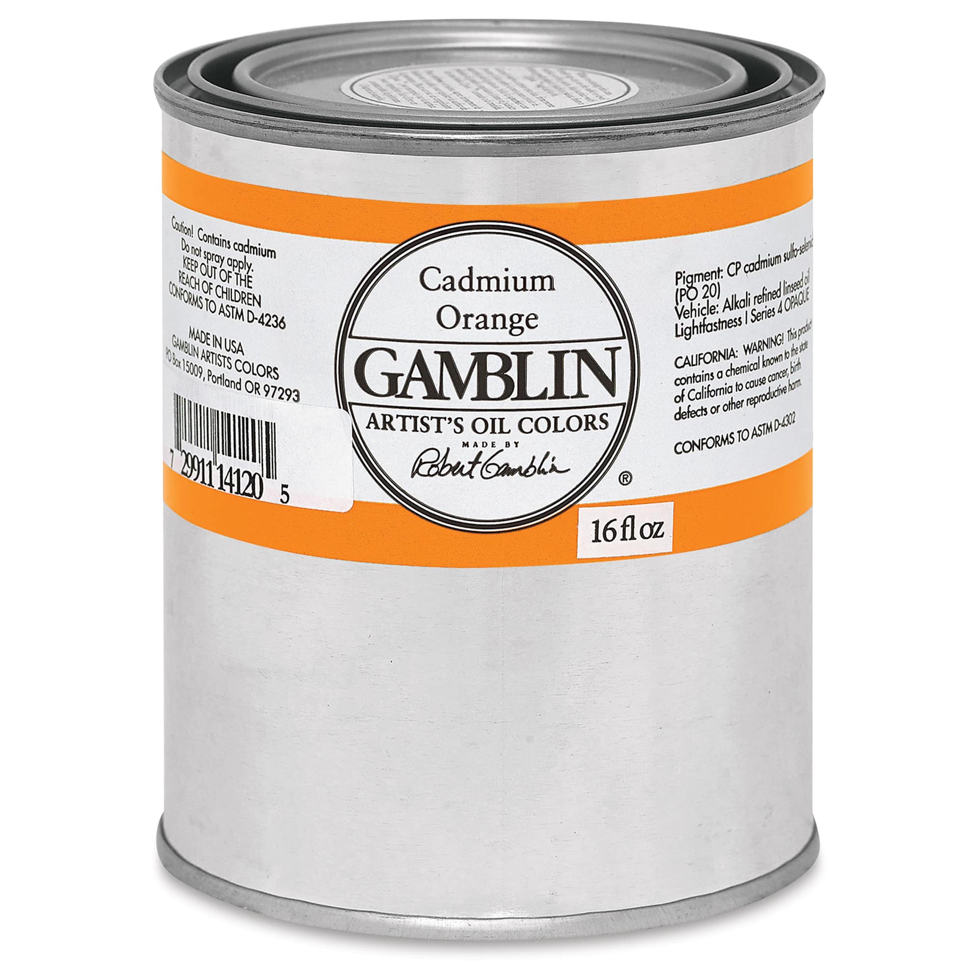 Gamblin Artist's Oil Color - Cadmium Orange, 16 oz Can