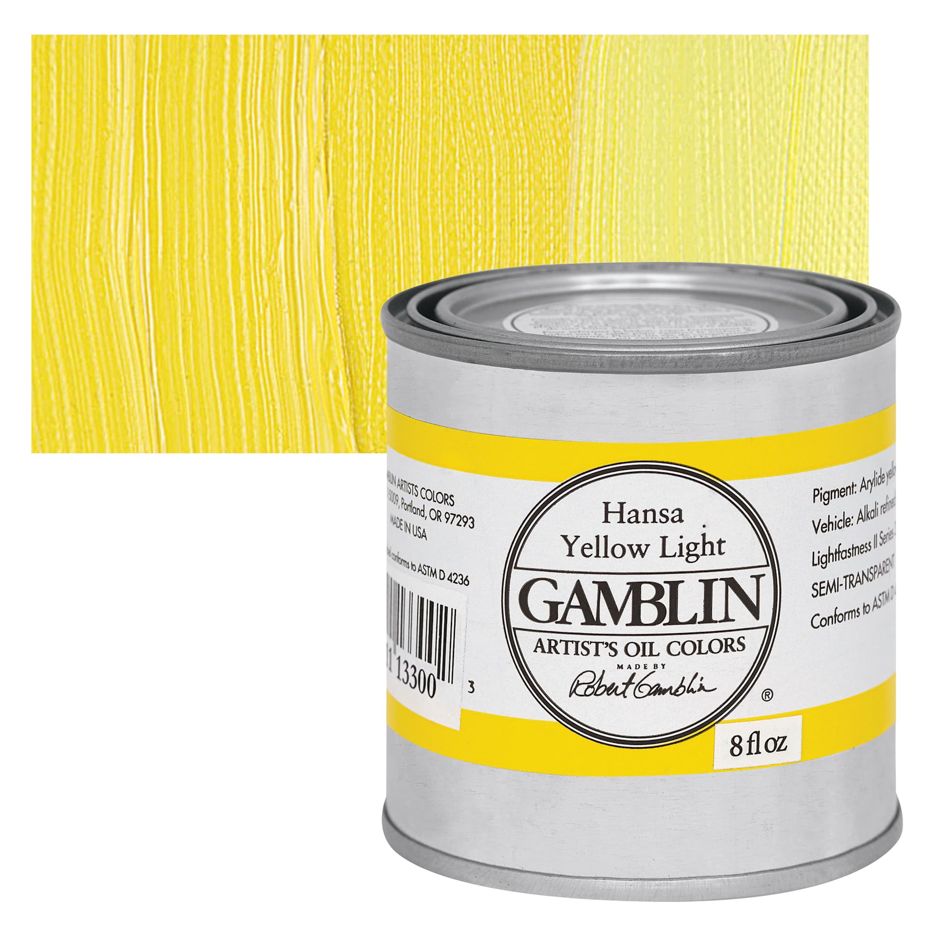Gamblin Artist's Oil Color - Hansa Yellow Light, 8 oz Can and swatch Gamblin Artist's Oil Color - Hansa Yellow Light, 8 oz Can and swatch