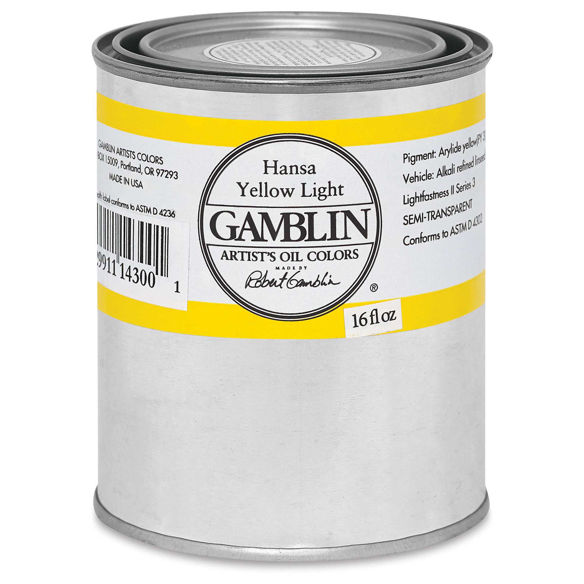 Gamblin Artist's Oil Color - Hansa Yellow Light, 16 oz Can