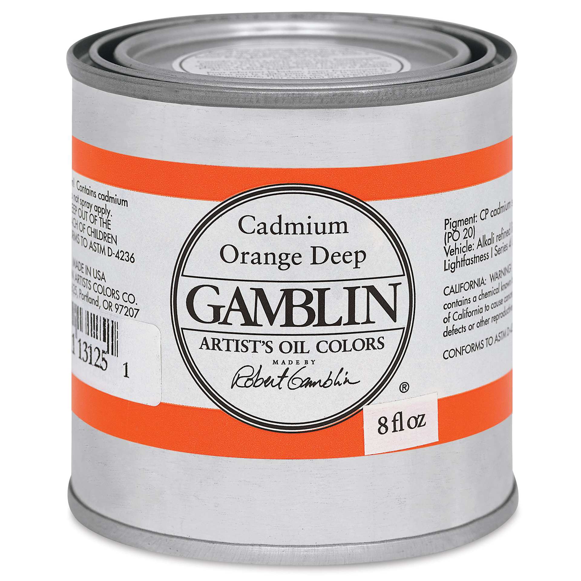 Gamblin Artist's Oil Color - Cadmium Orange Deep, 8 oz Can