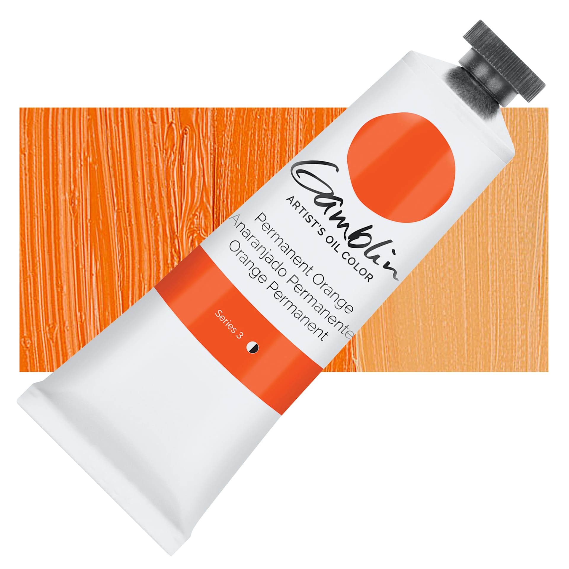 Gamblin Artist's Oil Color - Permanent Orange, 37 ml tube and swatch