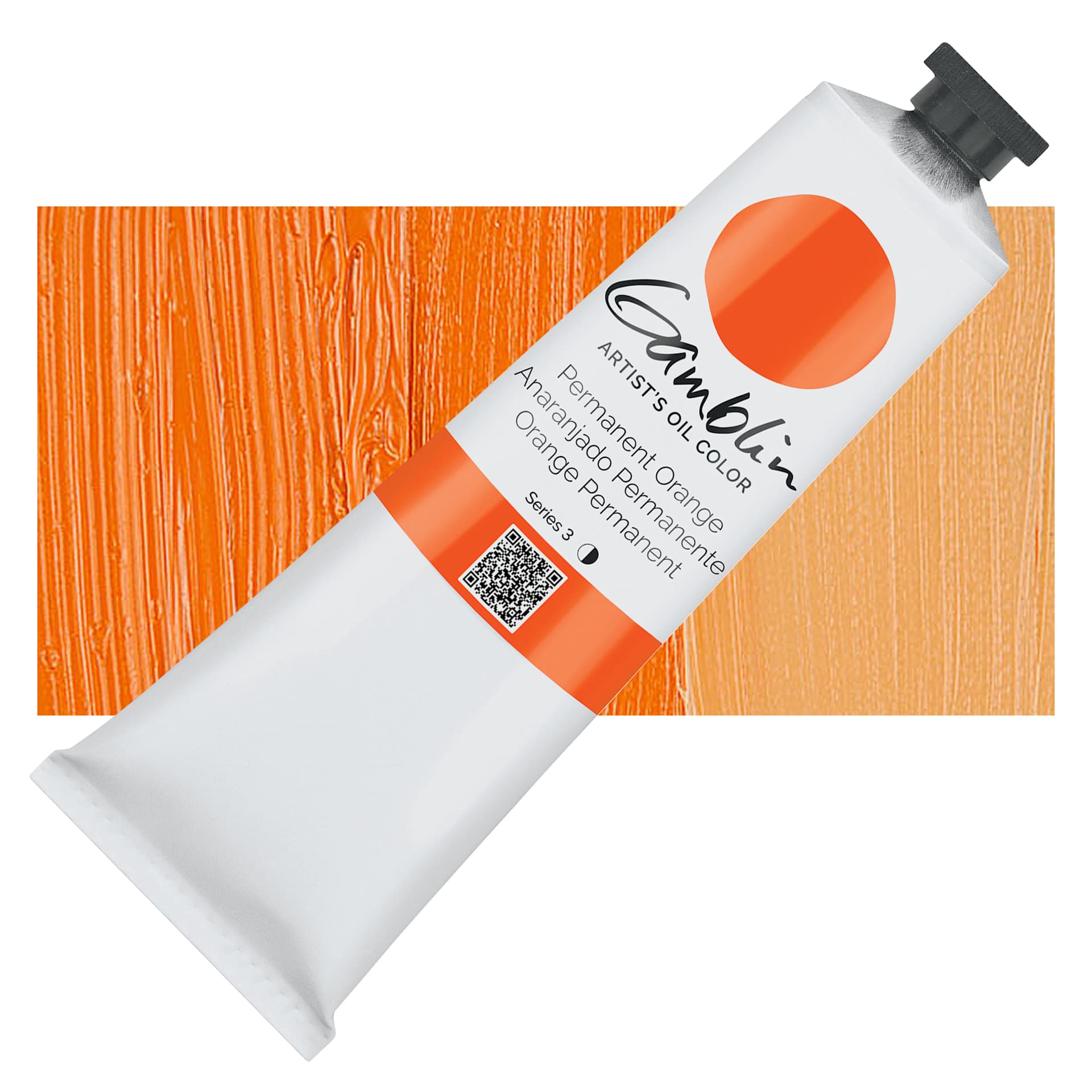 Gamblin Artist's Oil Color - Permanent Orange, 150 ml tube and swatch