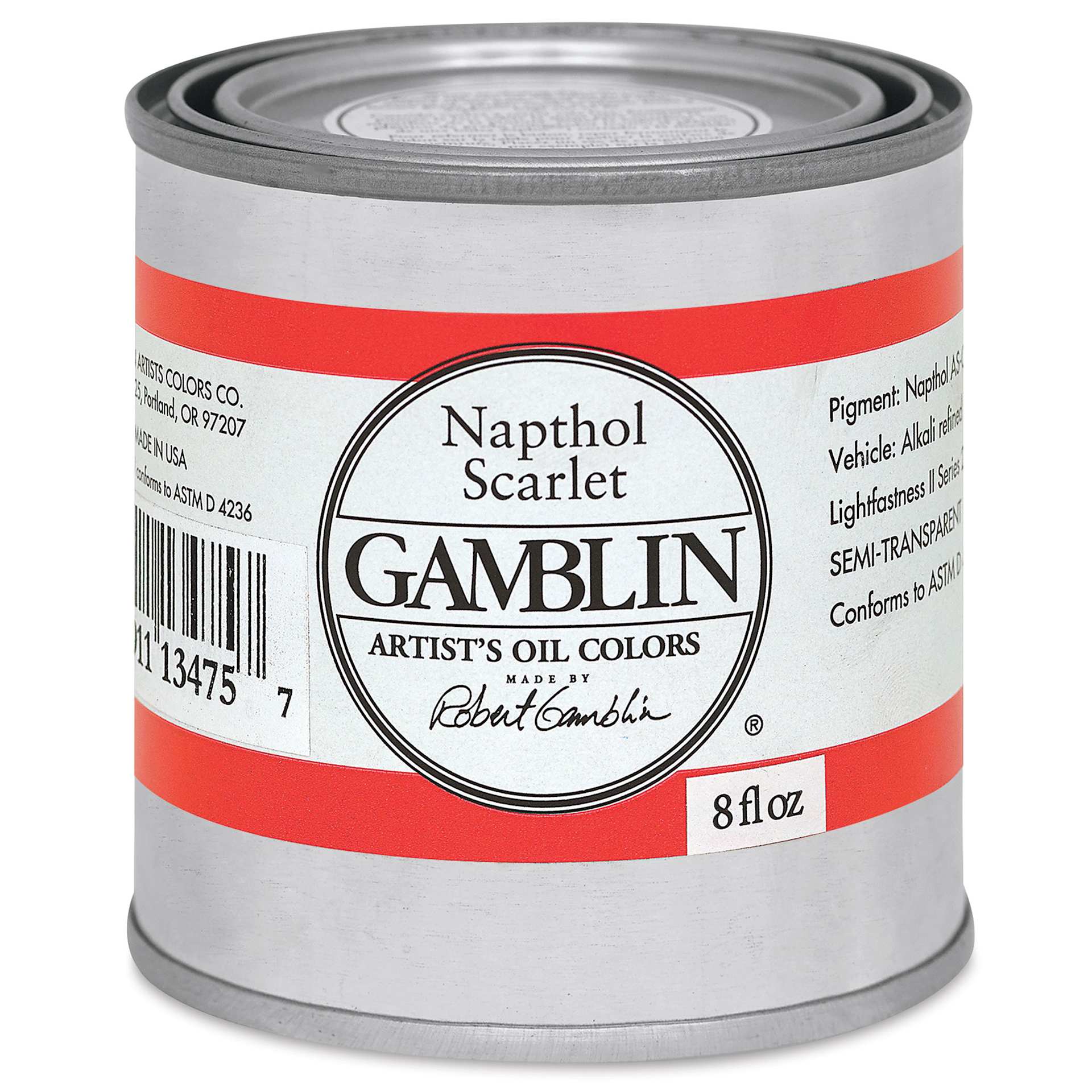 Gamblin Artist's Oil Color - Naphthol Scarlet, 8 oz Can