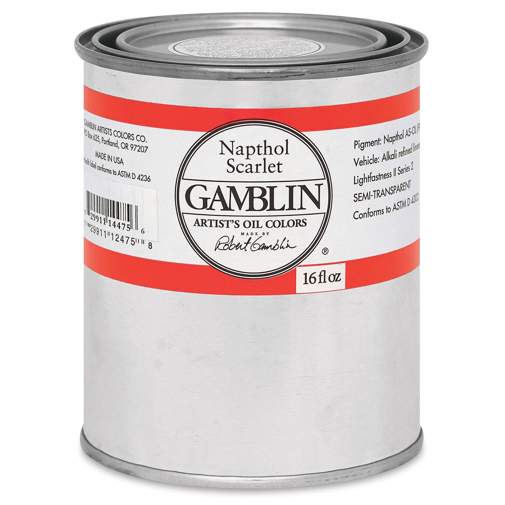 Gamblin Artist's Oil Color - Naphthol Scarlet, 16 oz Can