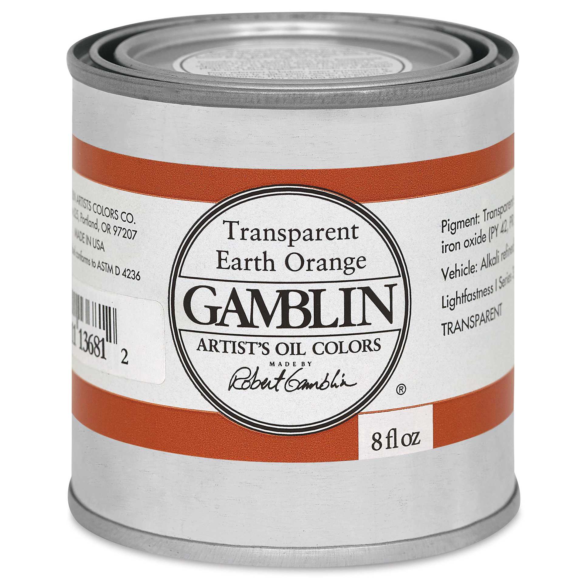 Gamblin Artist's Oil Color - Transparent Earth Orange, 8 oz Can