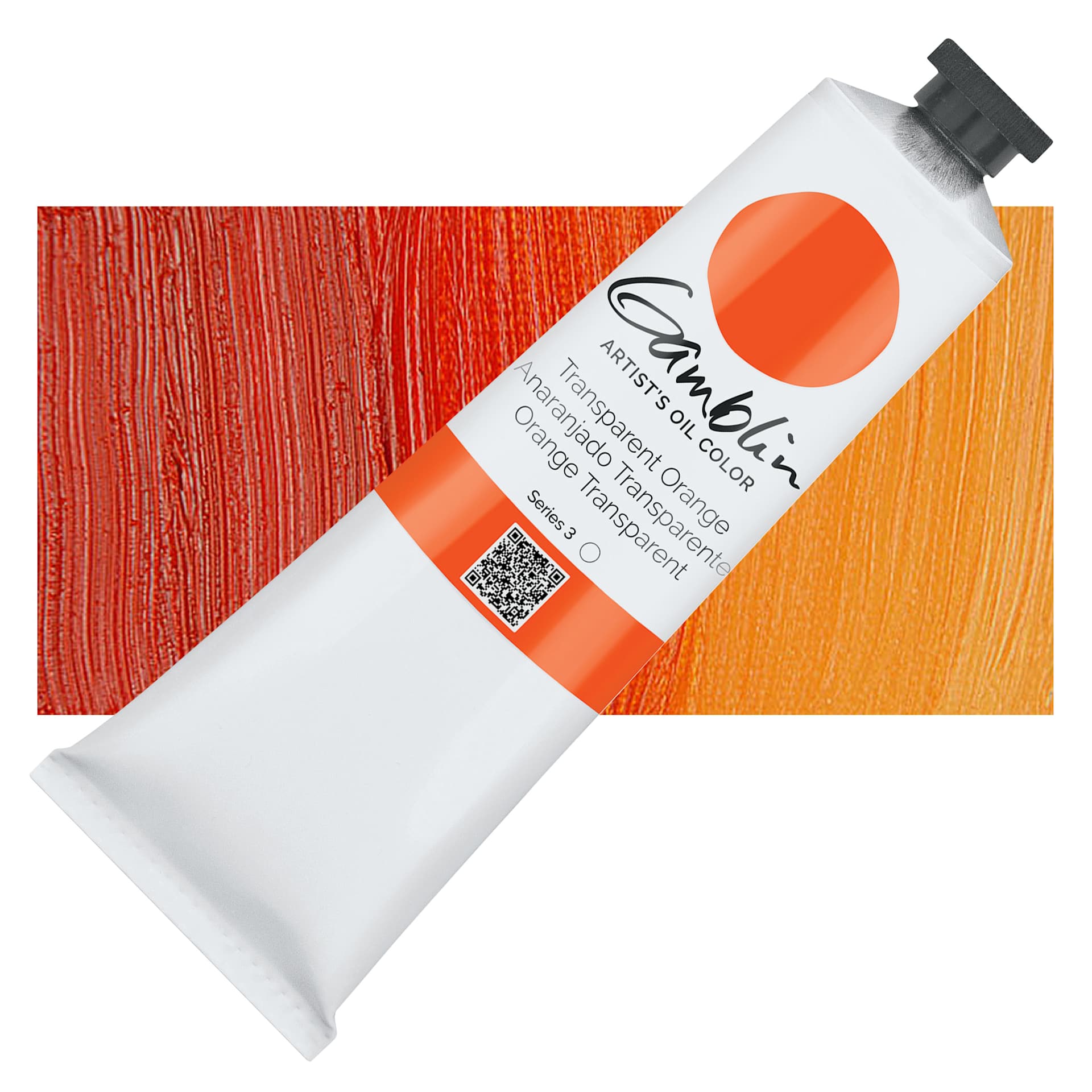 Gamblin Artist's Oil Color - Transparent Orange, 150 ml tube and swatch