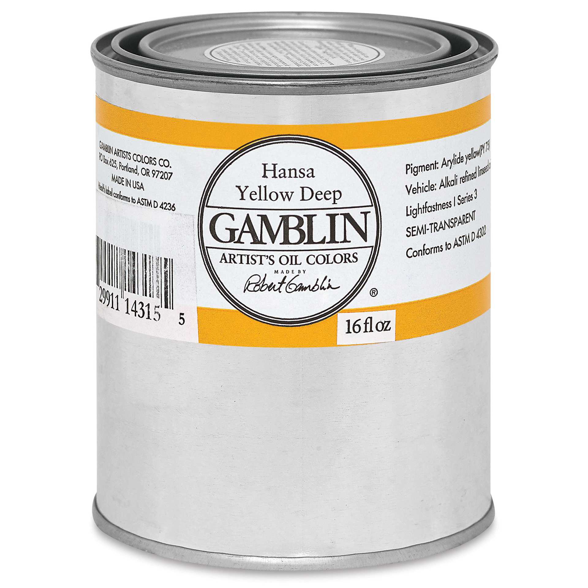 Gamblin Artist's Oil Color - Hansa Yellow Deep, 16 oz Can