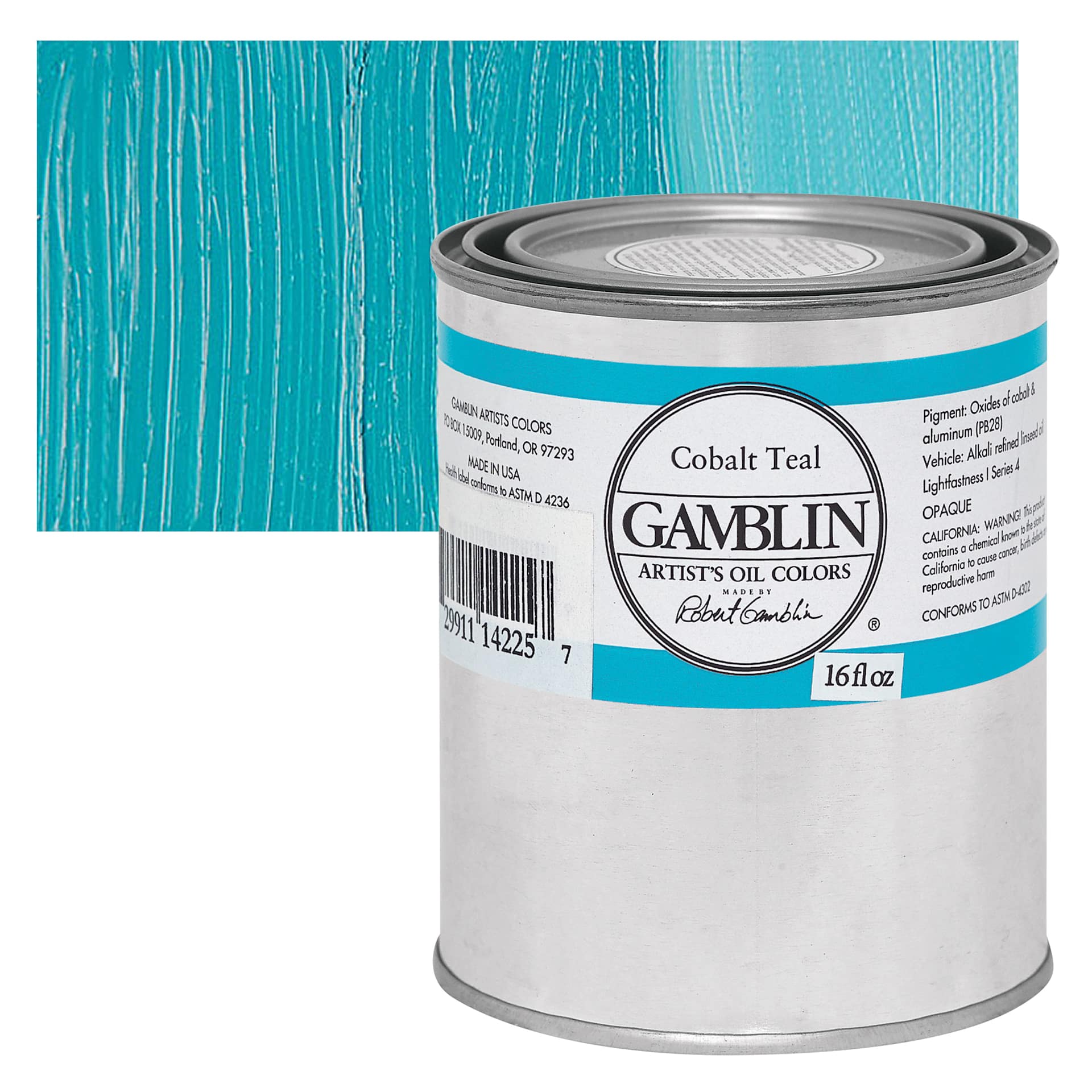 Gamblin Artist's Oil Color - Cobalt Teal, 16 oz Can and swatch