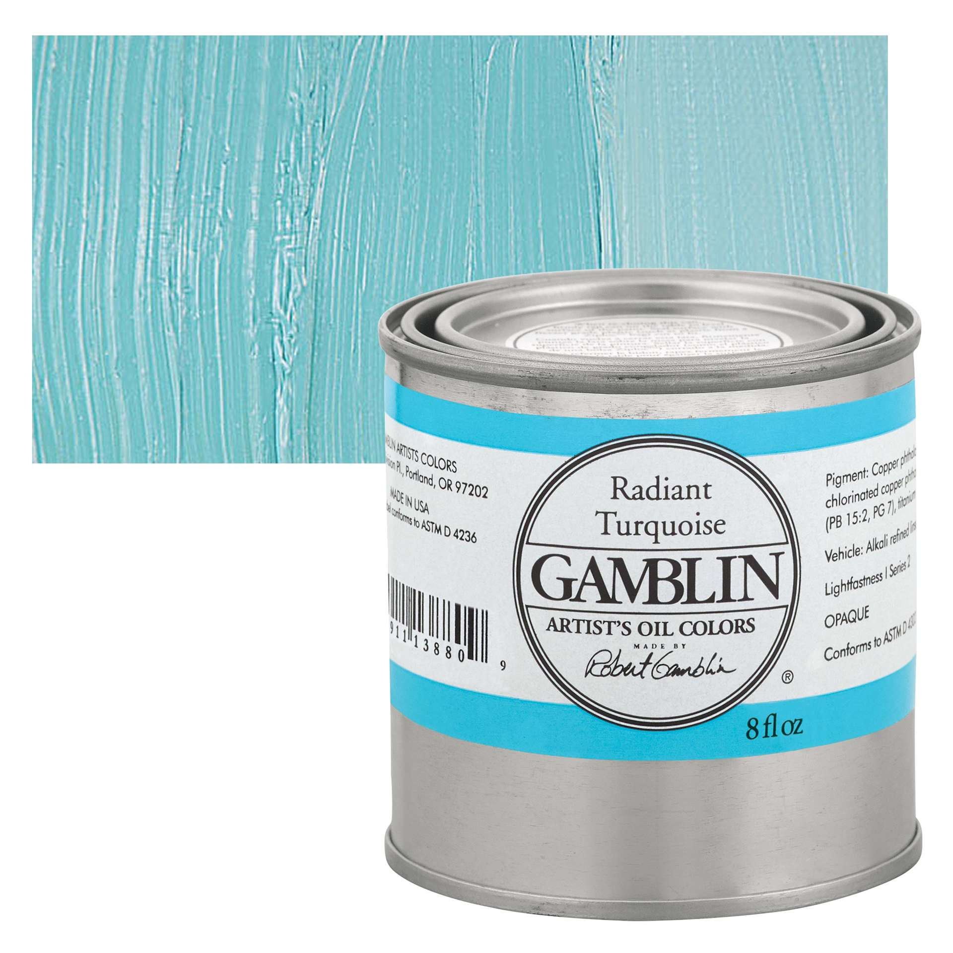 Gamblin Artist's Oil Color - Radiant Turquoise, 8 oz Can and swatch