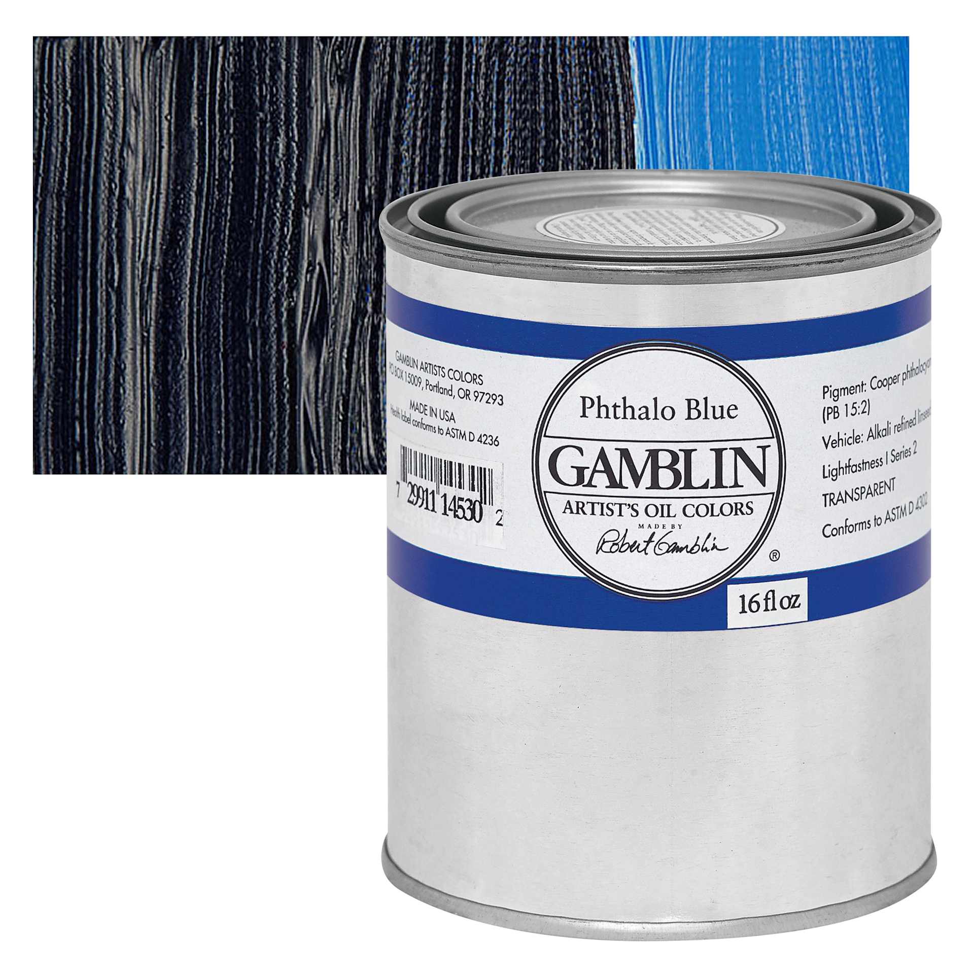Gamblin Artist's Oil Color - Phthalo Blue, 16 oz Can and swatch