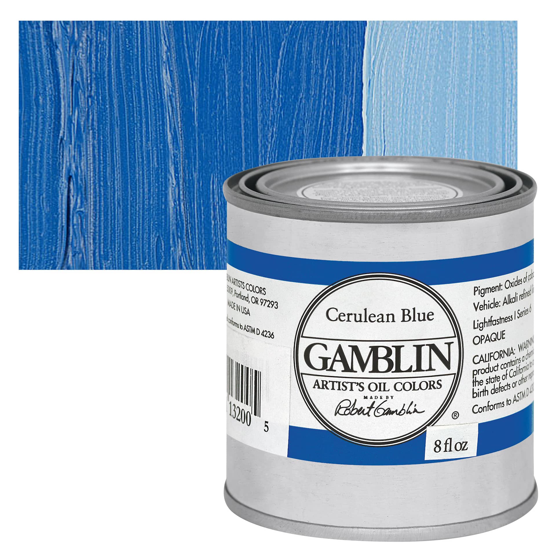 Gamblin Artist's Oil Color - Cerulean Blue, 8 oz Can and swatch