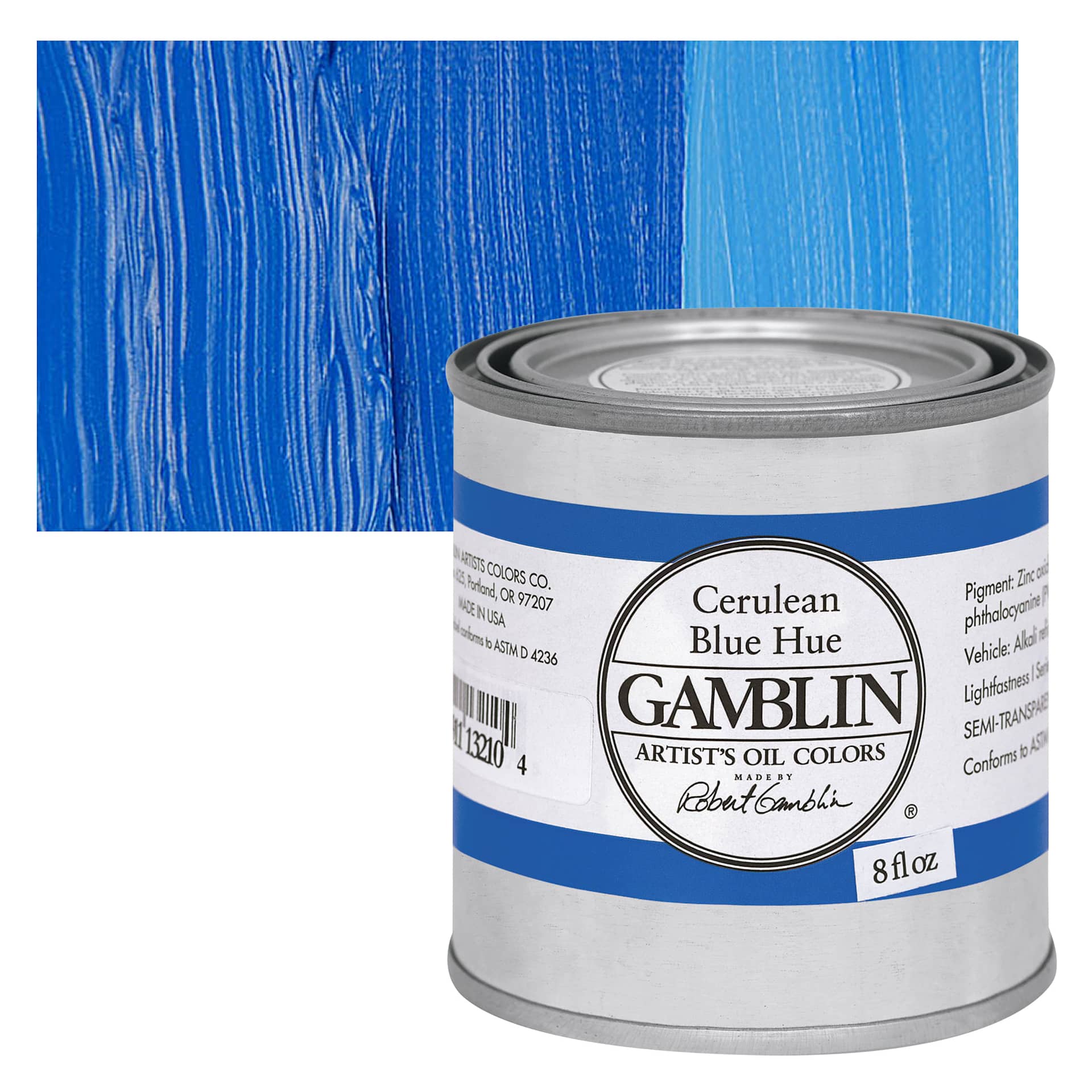 Gamblin Artist's Oil Color - Cerulean Blue Hue, 8 oz Can and swatch