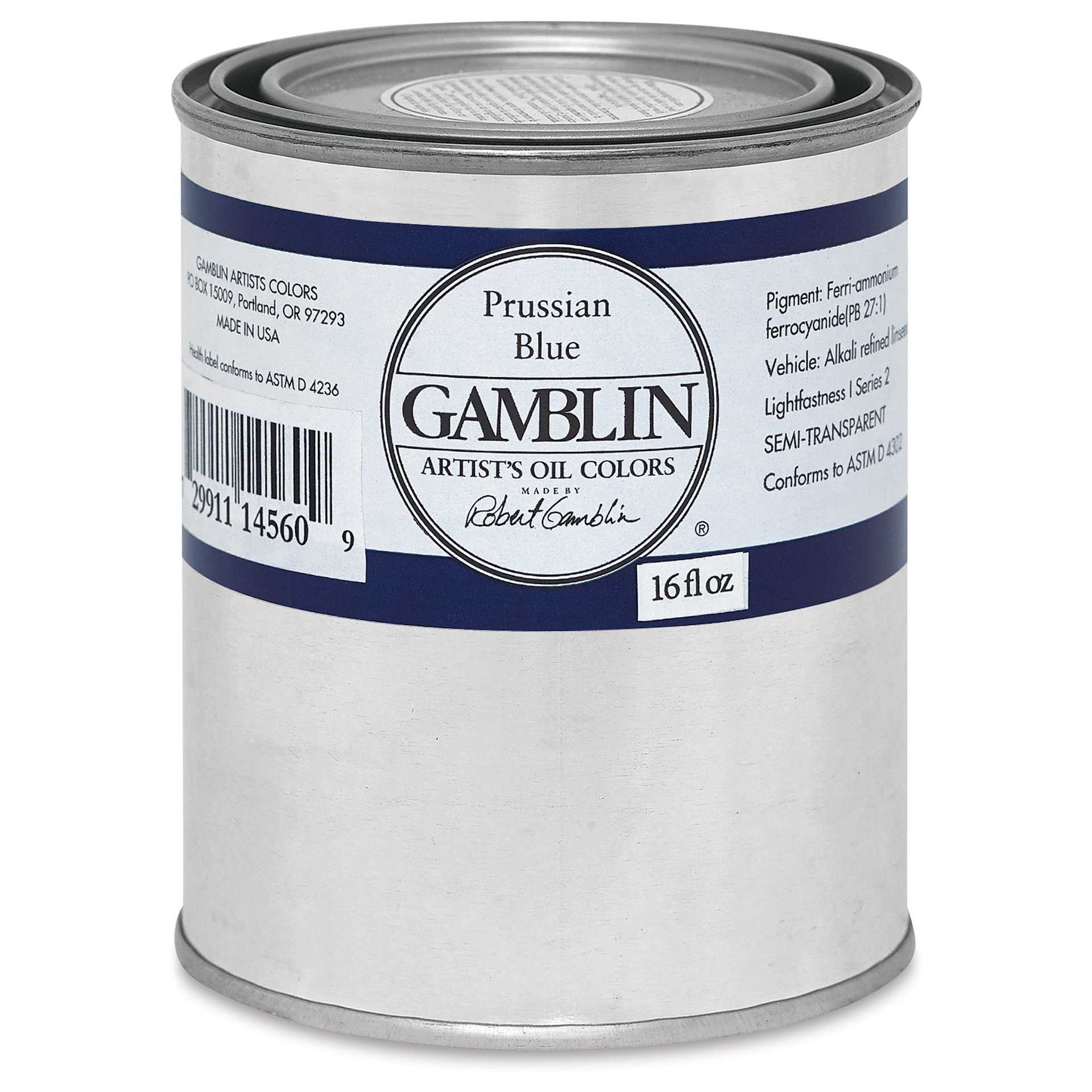 Gamblin Artist's Oil Color - Prussian Blue, 16 oz Can Gamblin Artist's Oil Color - Prussian Blue, 16 oz Can