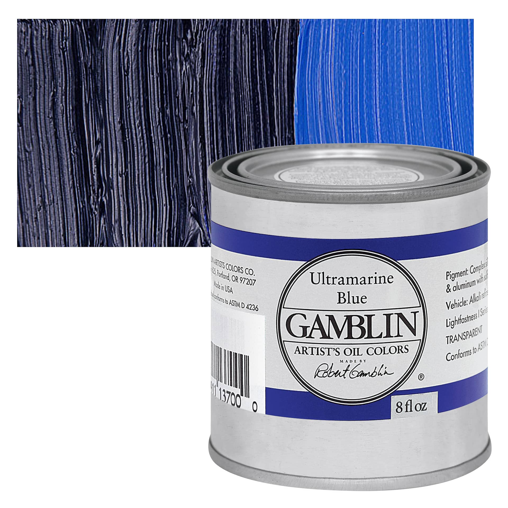 Gamblin Artist's Oil Color - Ultramarine Blue, 8 oz Can and swatch