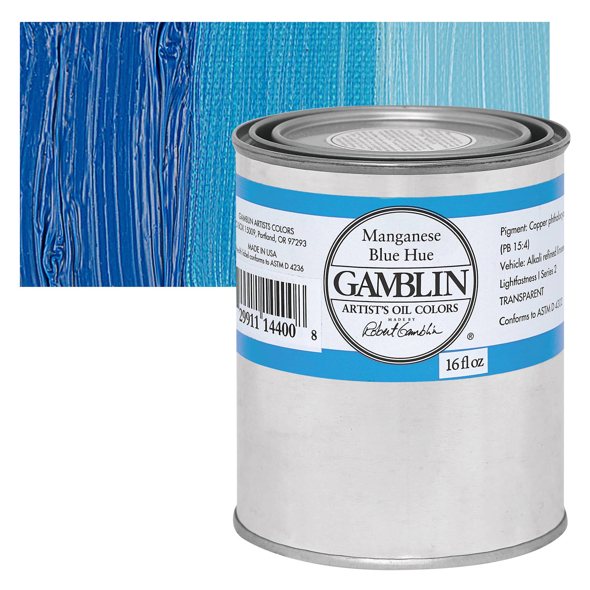 Gamblin Artist's Oil Color - Manganese Blue Hue, 16 oz Can and swatch