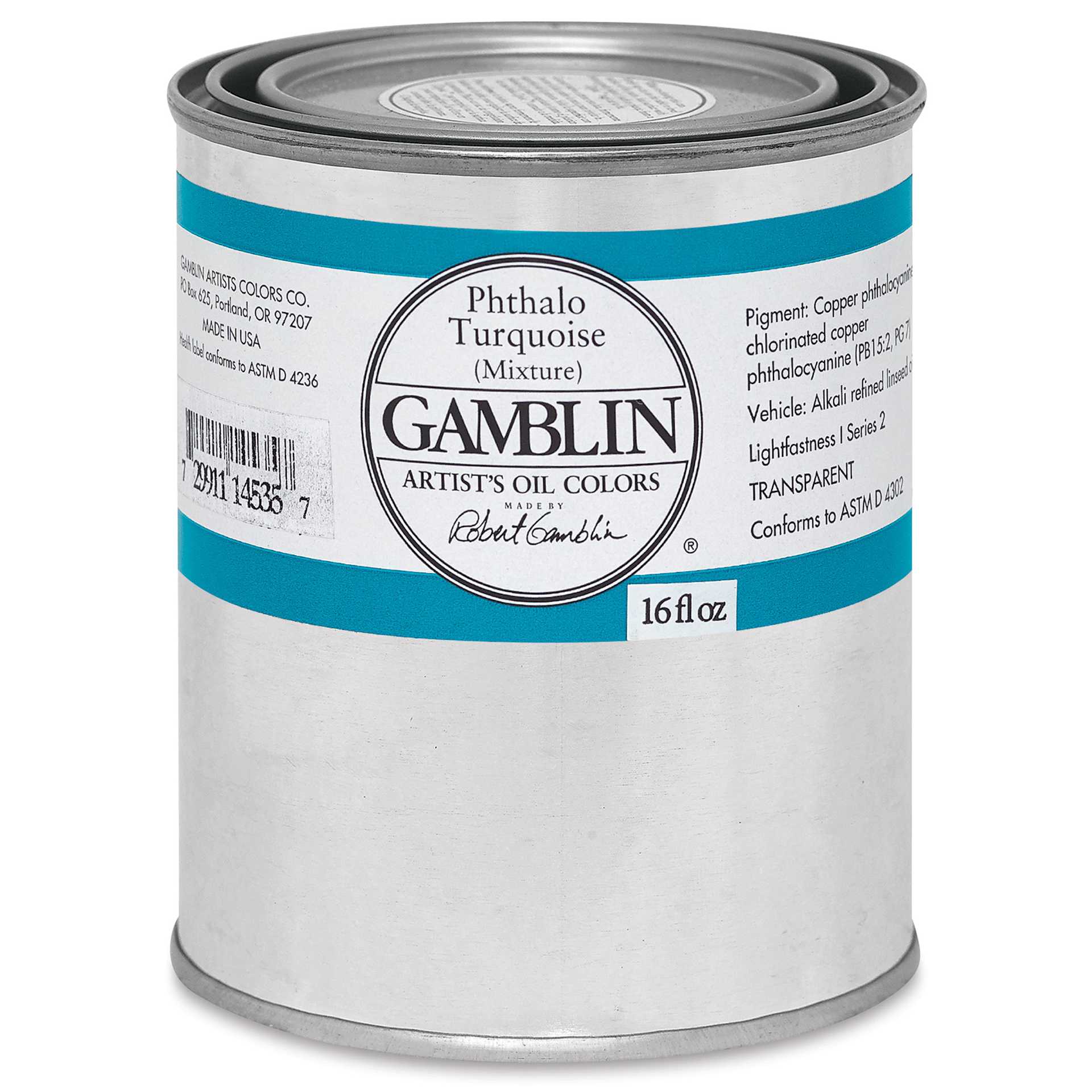 Gamblin Artist's Oil Color - Phthalo Turquoise, 16 oz Can