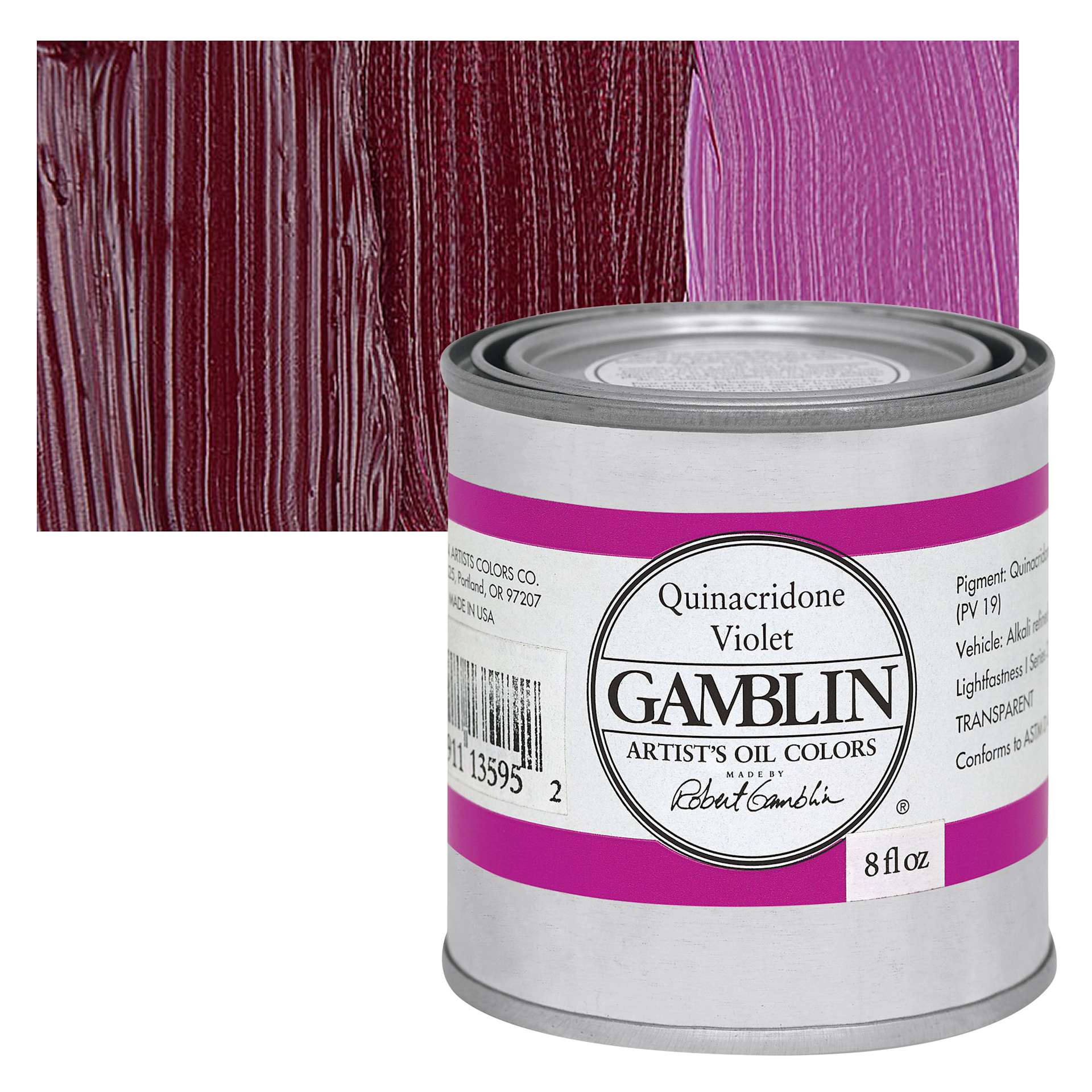 Gamblin Artist's Oil Color - Quinacridone Violet, 8 oz Can and swatch