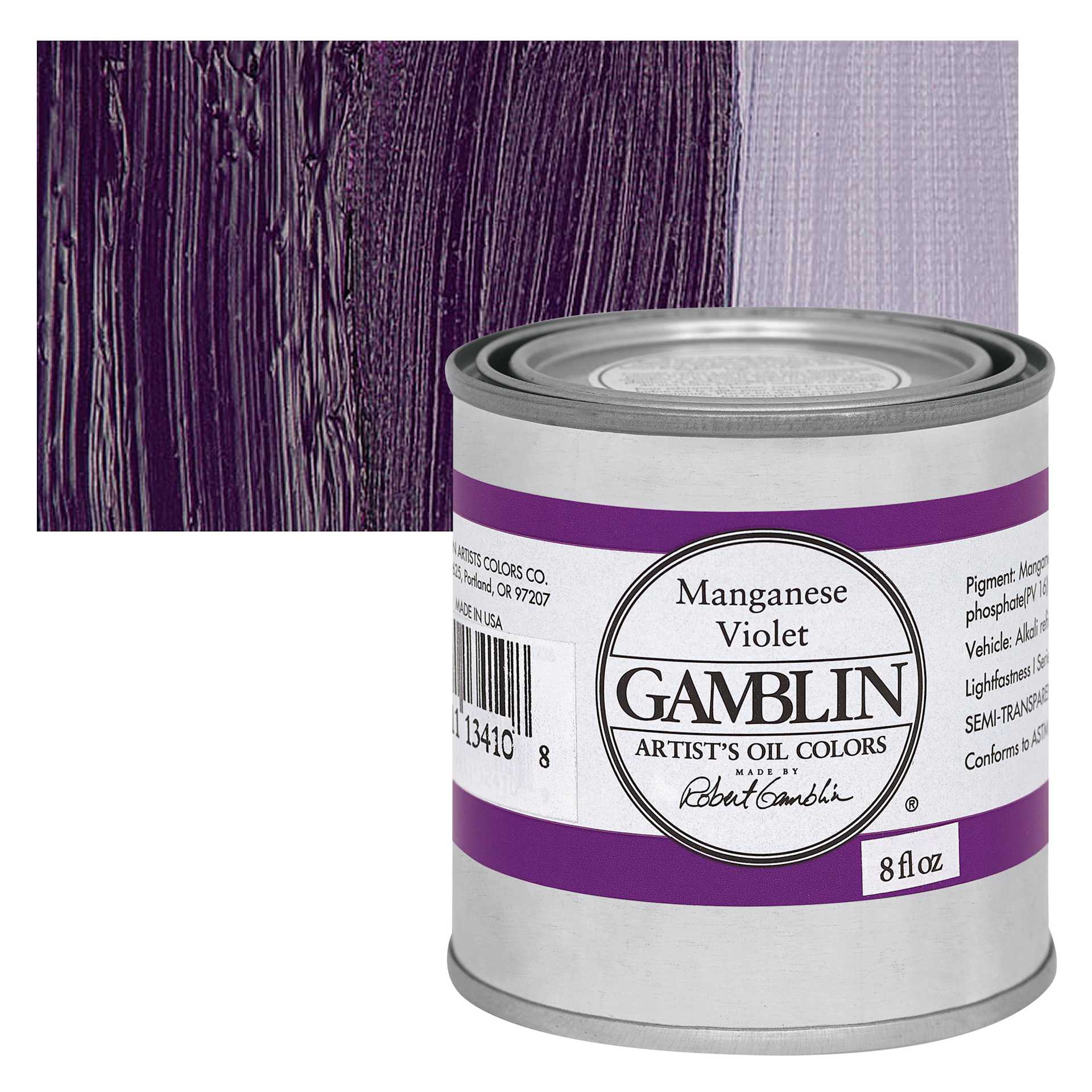 Gamblin Artist's Oil Color - Manganese Violet, 8 oz Can and swatch
