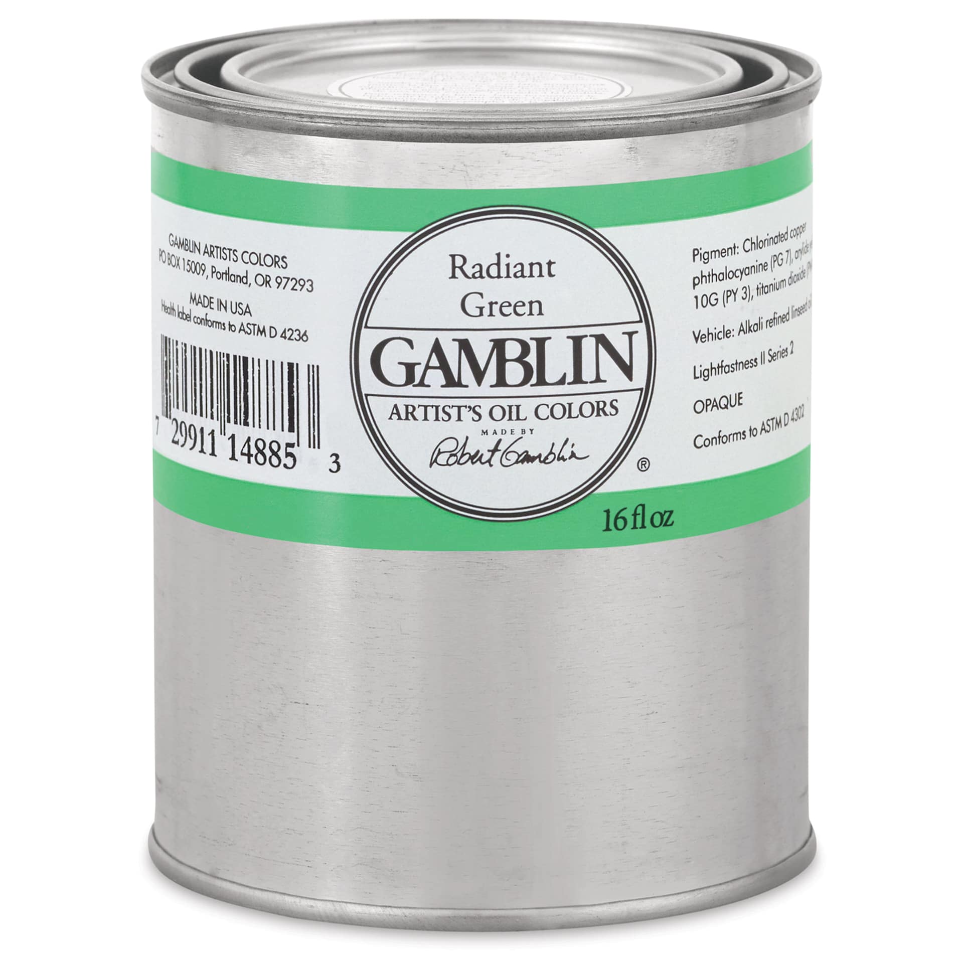 Gamblin Artist's Oil Color - Radiant Green, 16 oz can
