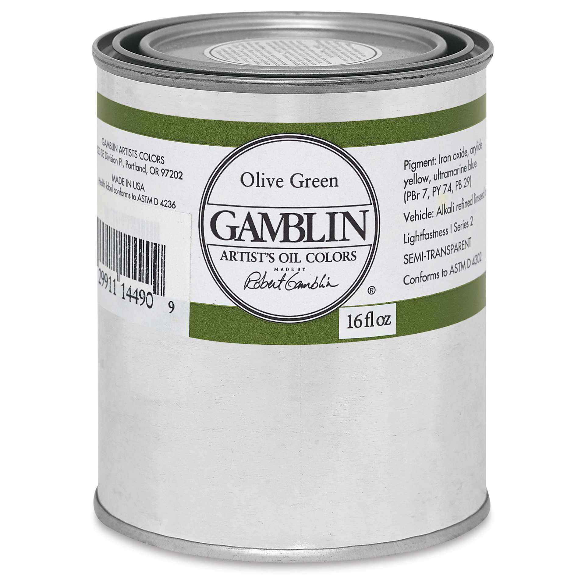 Gamblin Artist's Oil Color - Olive Green, 16 oz Can