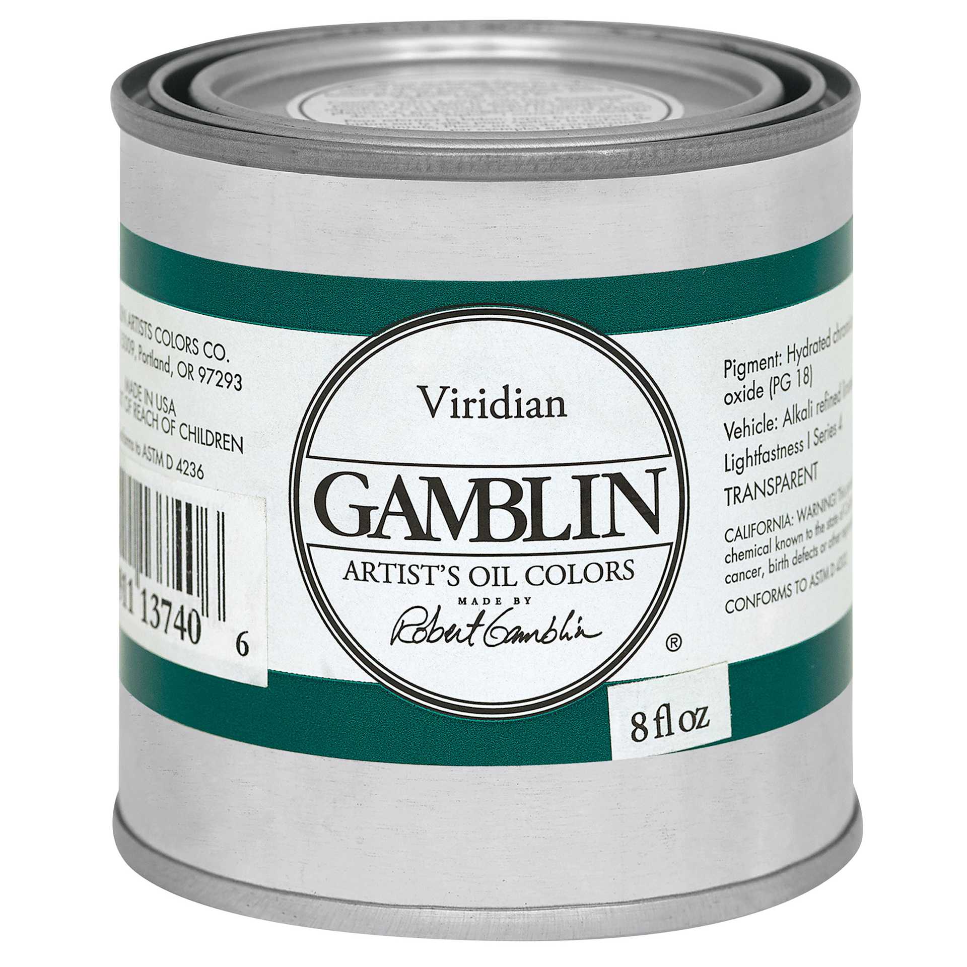 Gamblin Artist's Oil Color - Viridian, 8 oz Can