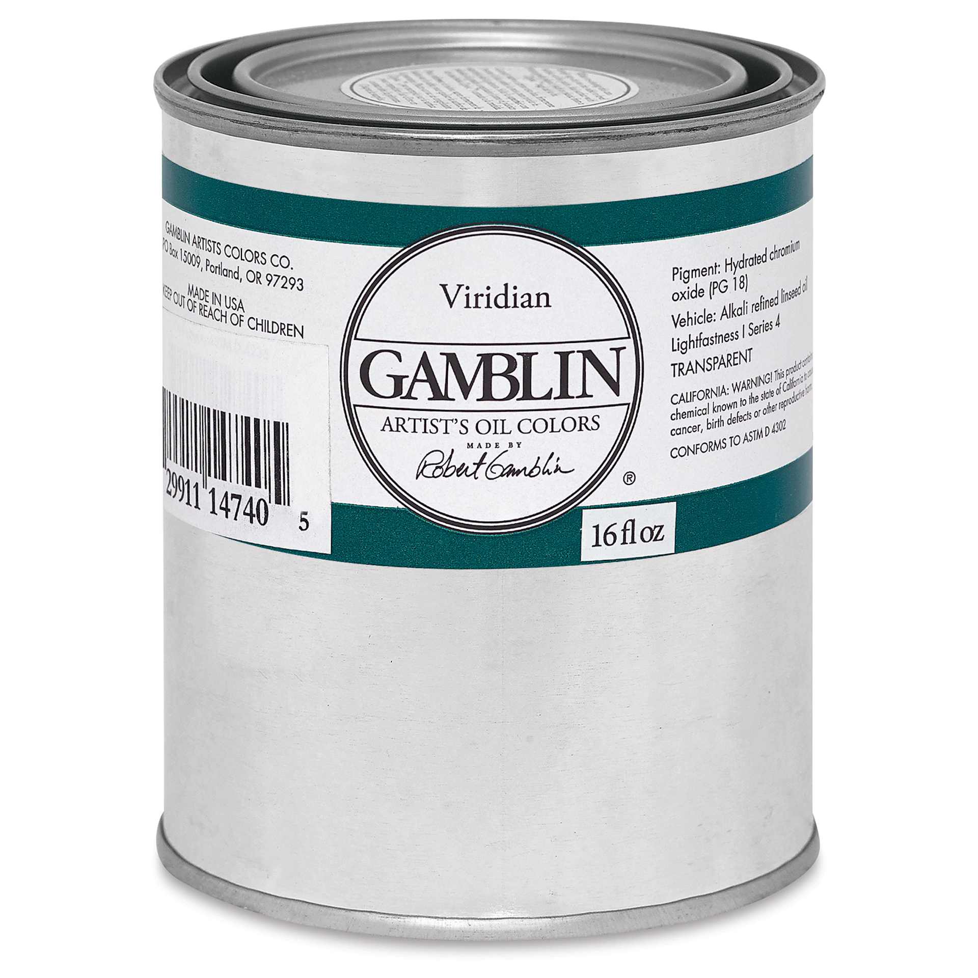 Gamblin Artist's Oil Color - Viridian, 16 oz Can