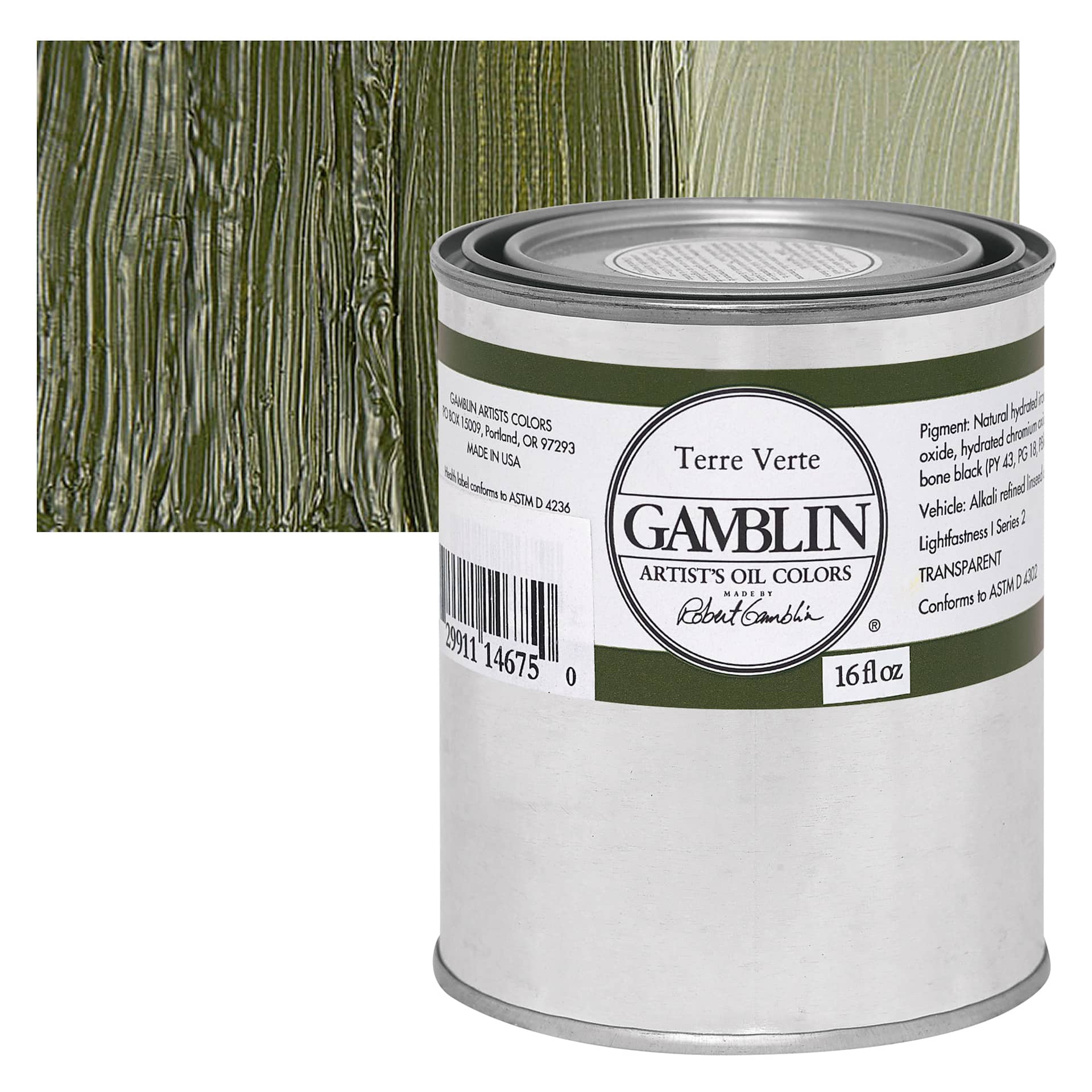 Gamblin Artist's Oil Color - Terre Verte, 16 oz Can and swatch
