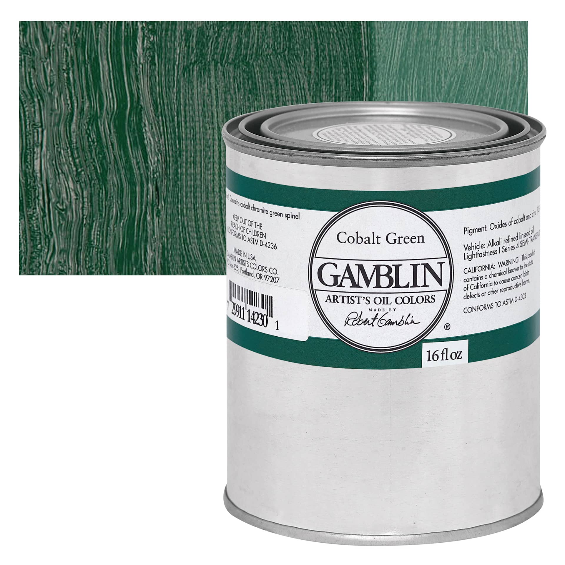 Gamblin Artist's Oil Color - Cobalt Green, 16 oz Can and swatch