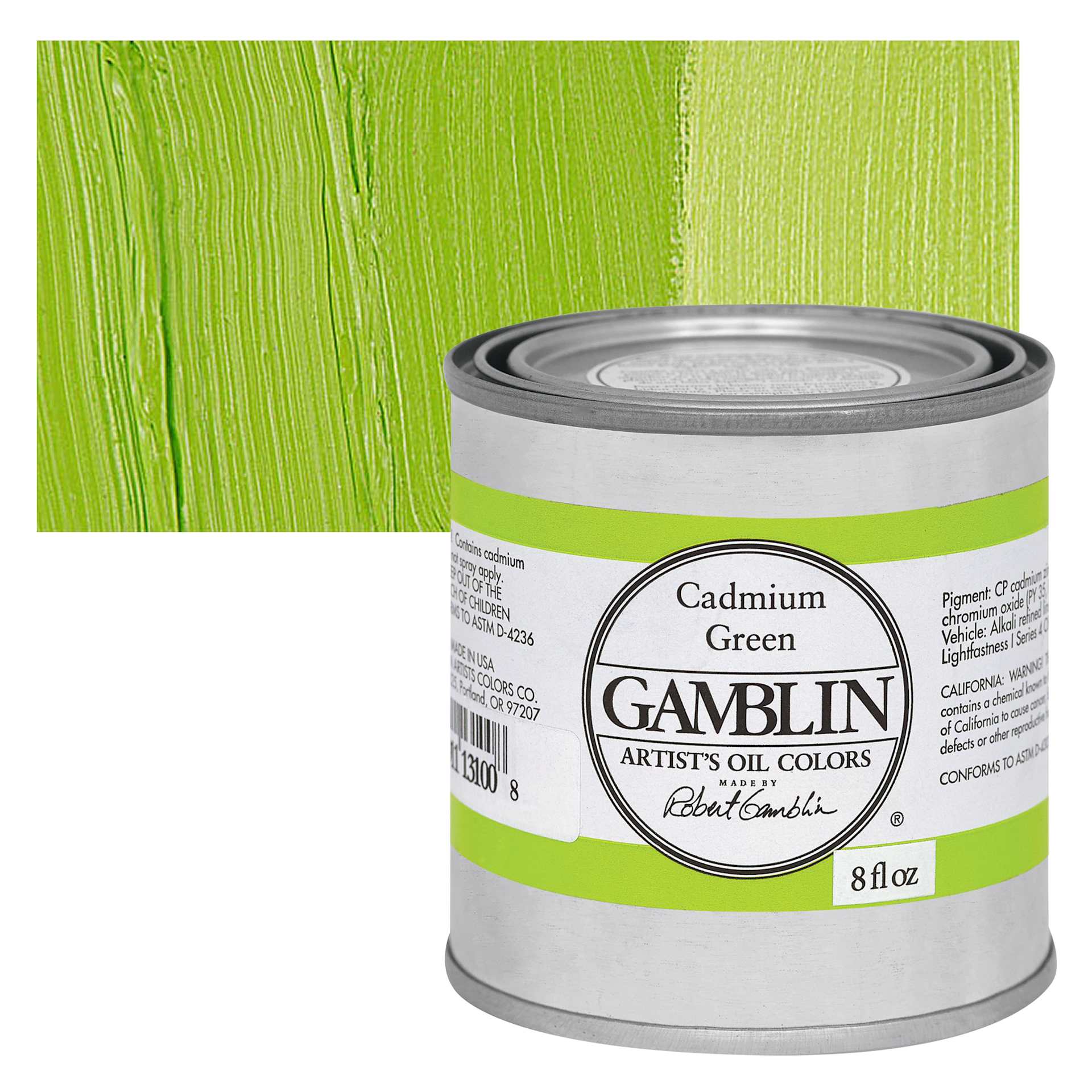 Gamblin Artist's Oil Color - Cadmium Green, 8 oz Can and swatch