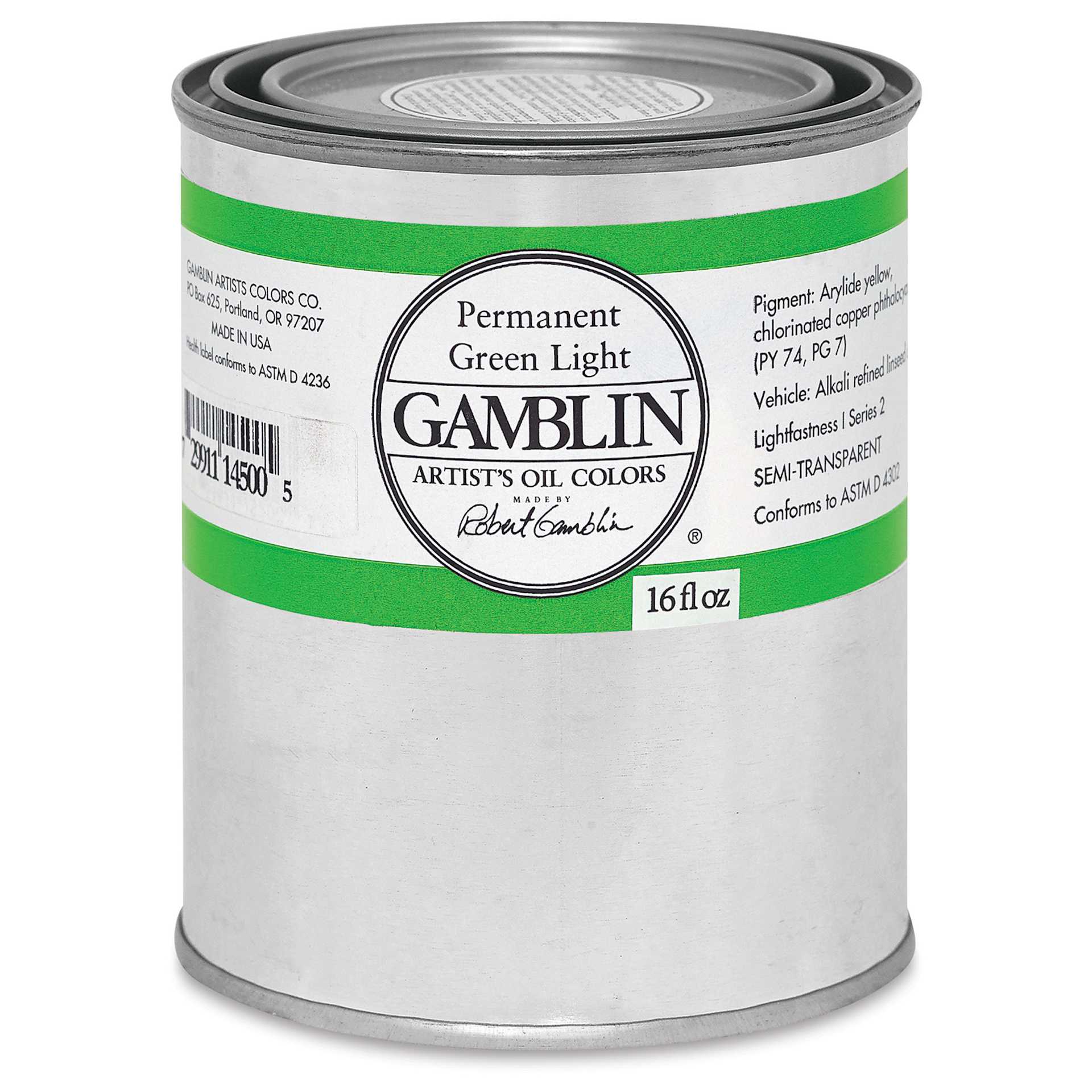 Gamblin Artist's Oil Color - Permanent Green Light, 16 oz can