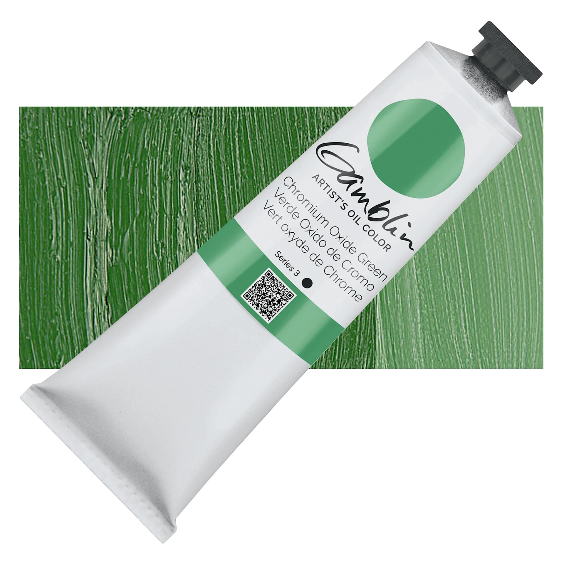 Gamblin Artist's Oil Color - Chromium Oxide Green, 150 ml tube and swatch