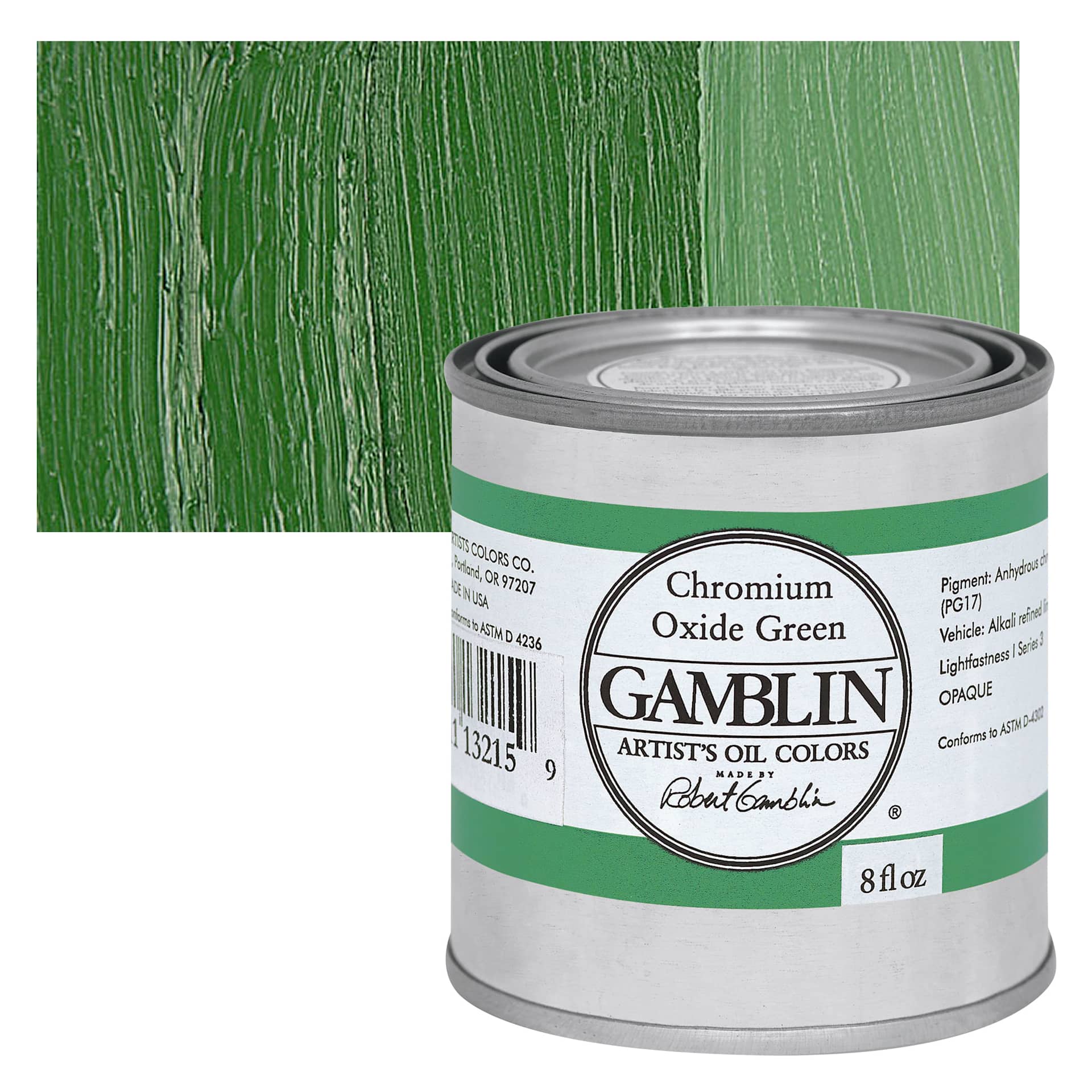 Gamblin Artist's Oil Color - Chromium Oxide Green, 8 oz Can and swatch