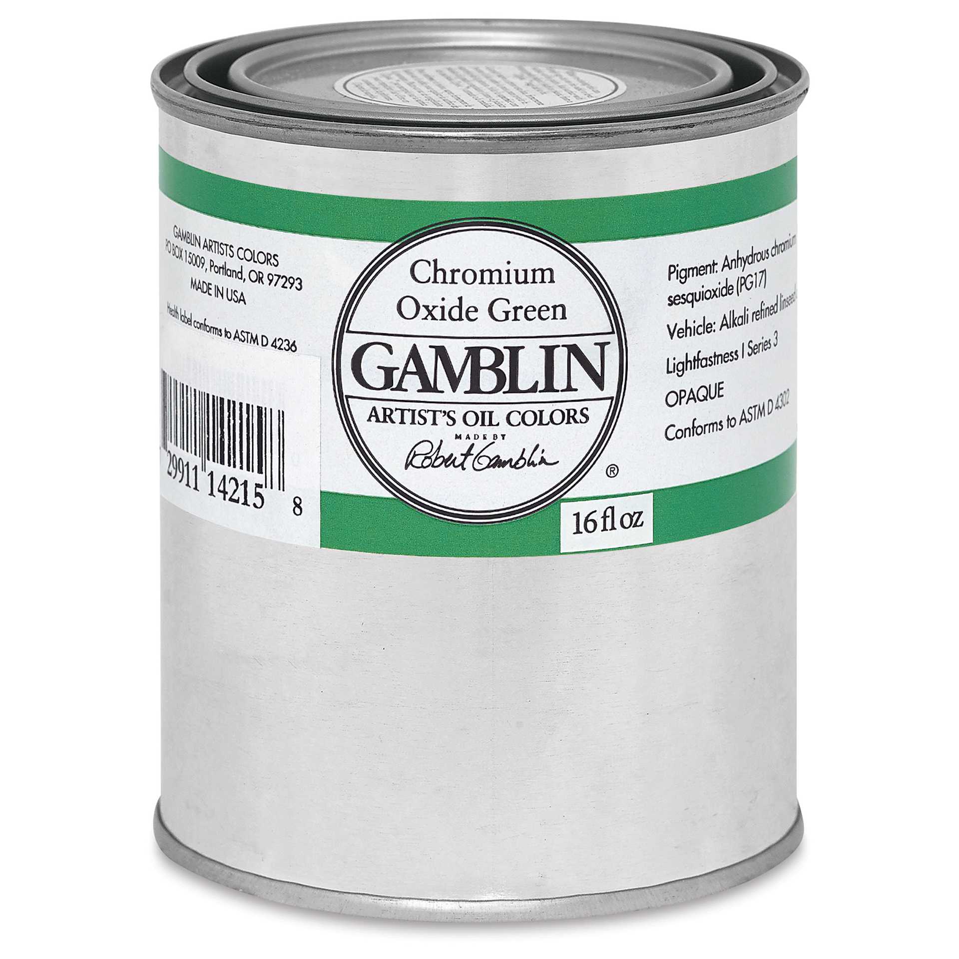 Gamblin Artist's Oil Color - Chromium Oxide Green, 16 oz Can