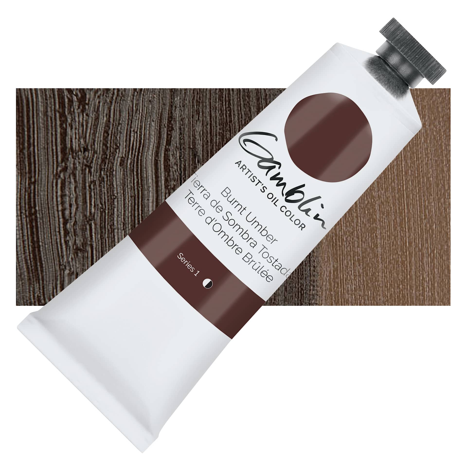 Gamblin Artist's Oil Color - Burnt Umber, 37 ml tube and swatch