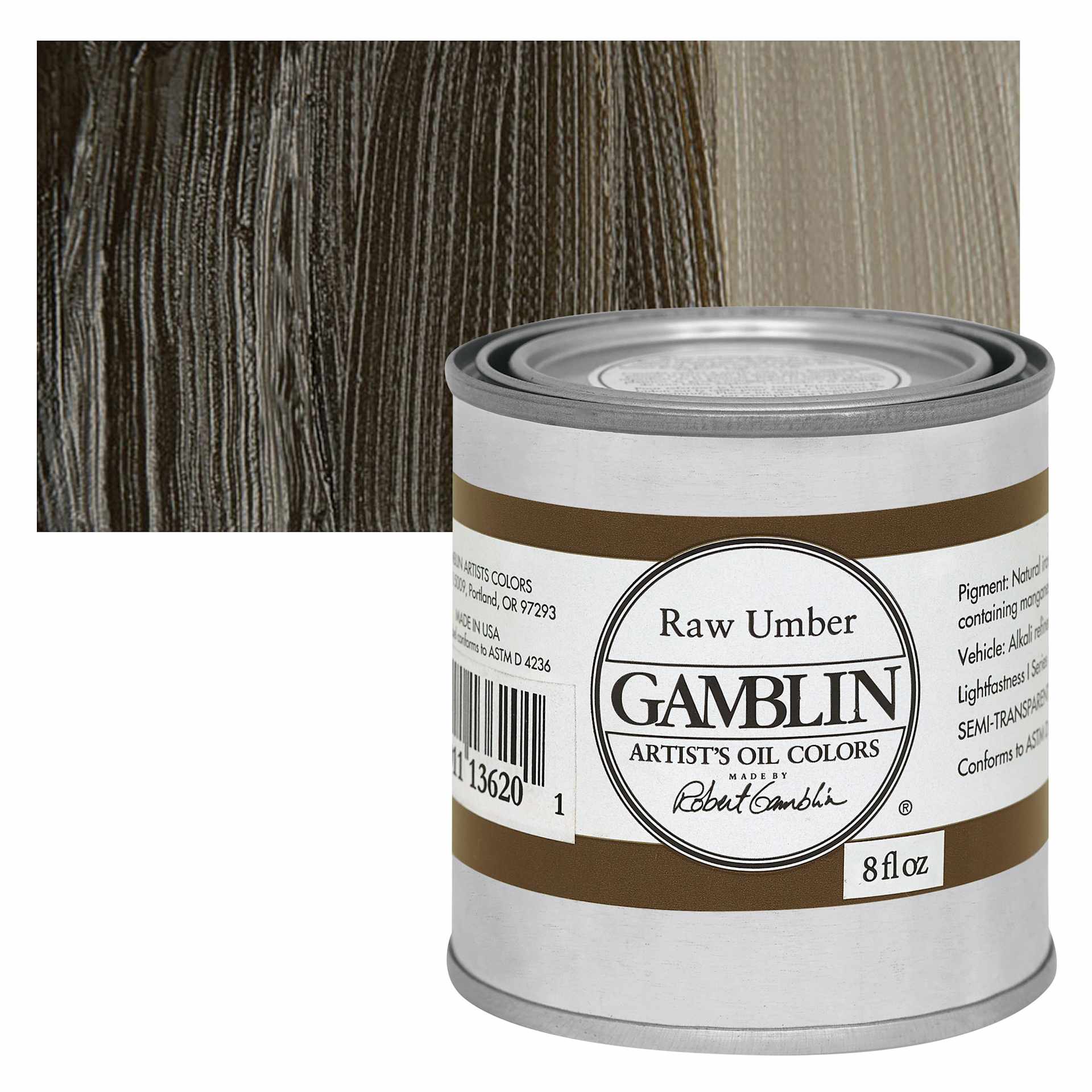 Gamblin Artist's Oil Color - Raw Umber, 8 oz Can and swatch
