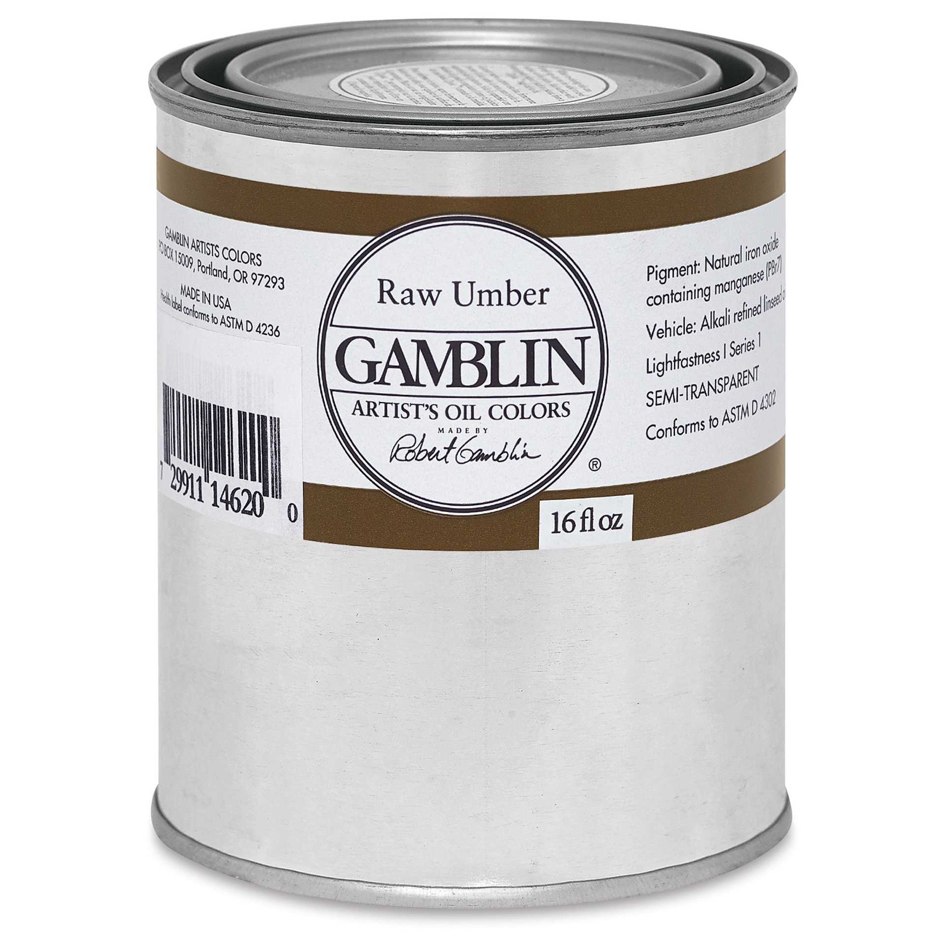 Gamblin Artist's Oil Color - Raw Umber, 16 oz Can