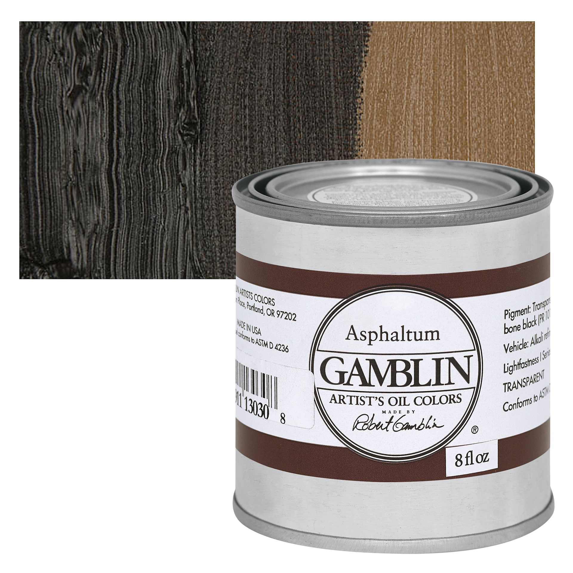 Gamblin Artist's Oil Color - Asphaltum, 8 oz Can and swatch