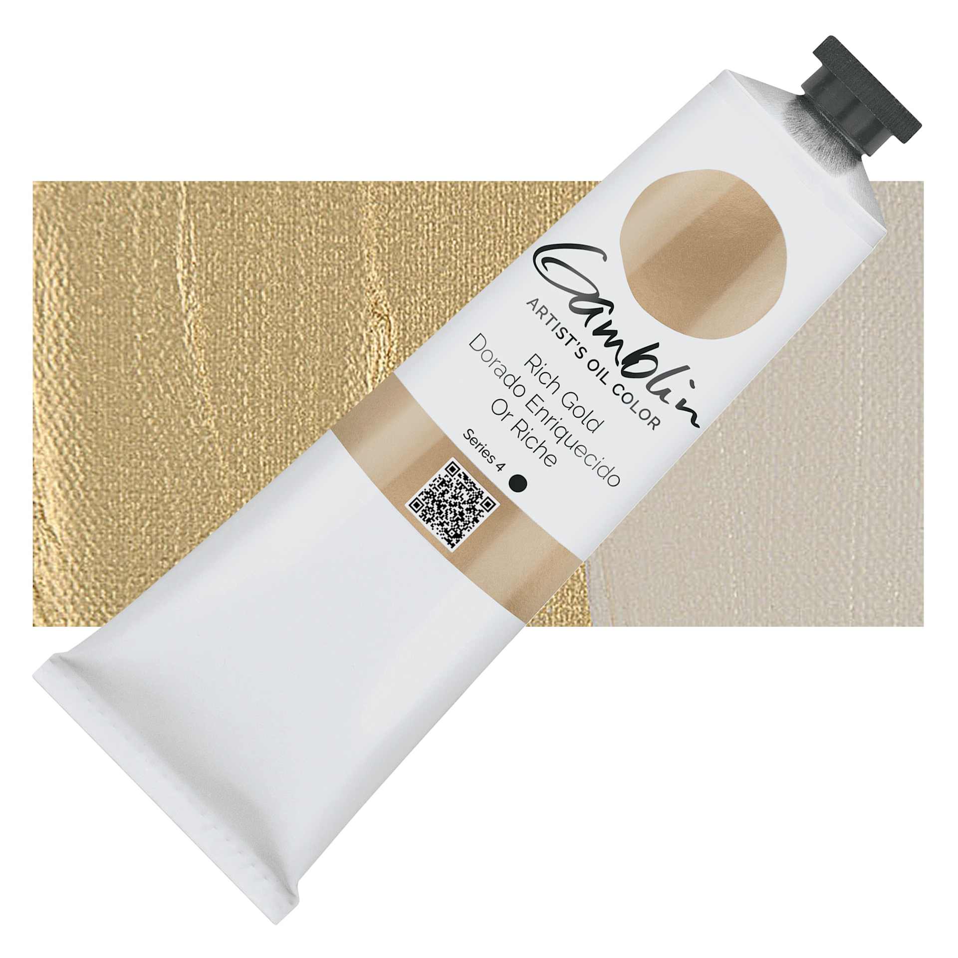 Gamblin Artist's Oil Color - Rich Gold, 150 ml tube and swatch