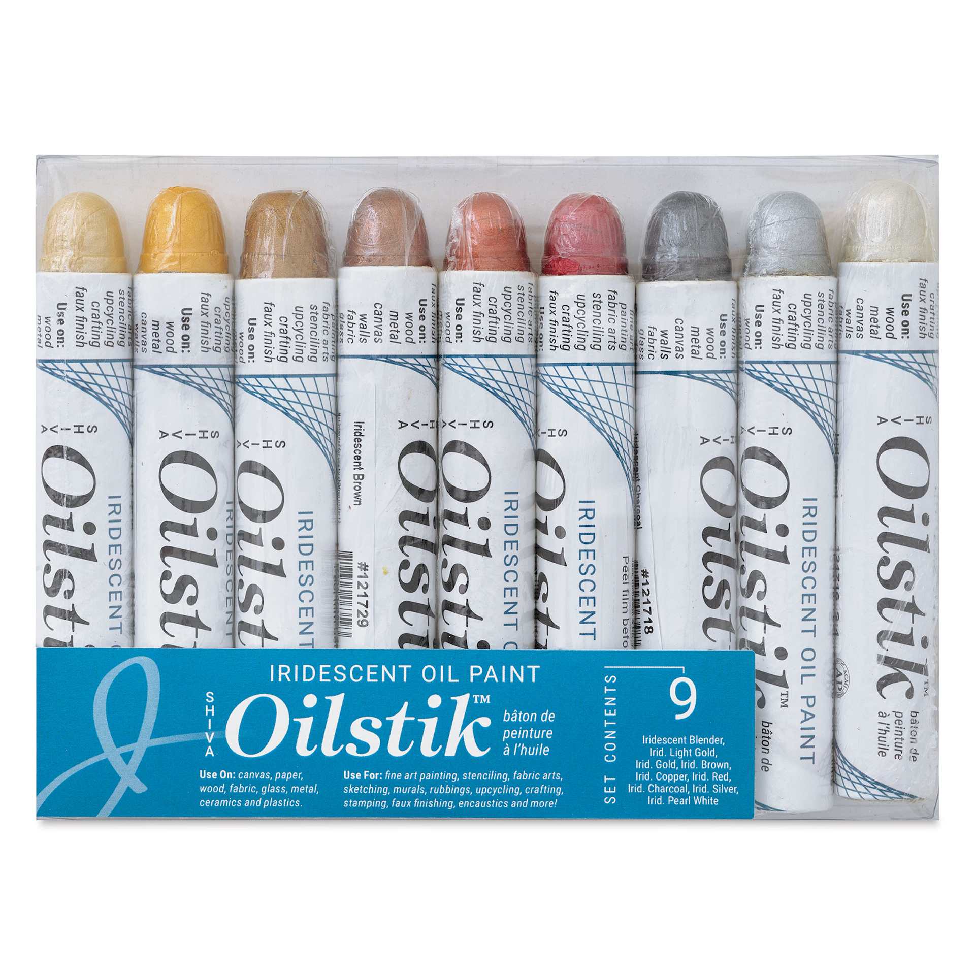 Shiva Oilstik Oil Paint - Metal Colors, Set of 9 front of packaging