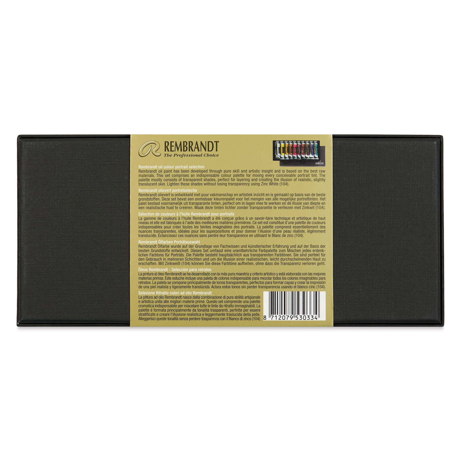 Rembrandt Artists' Oils - Portrait Set, Set of 10, 15 ml tubes, back of package