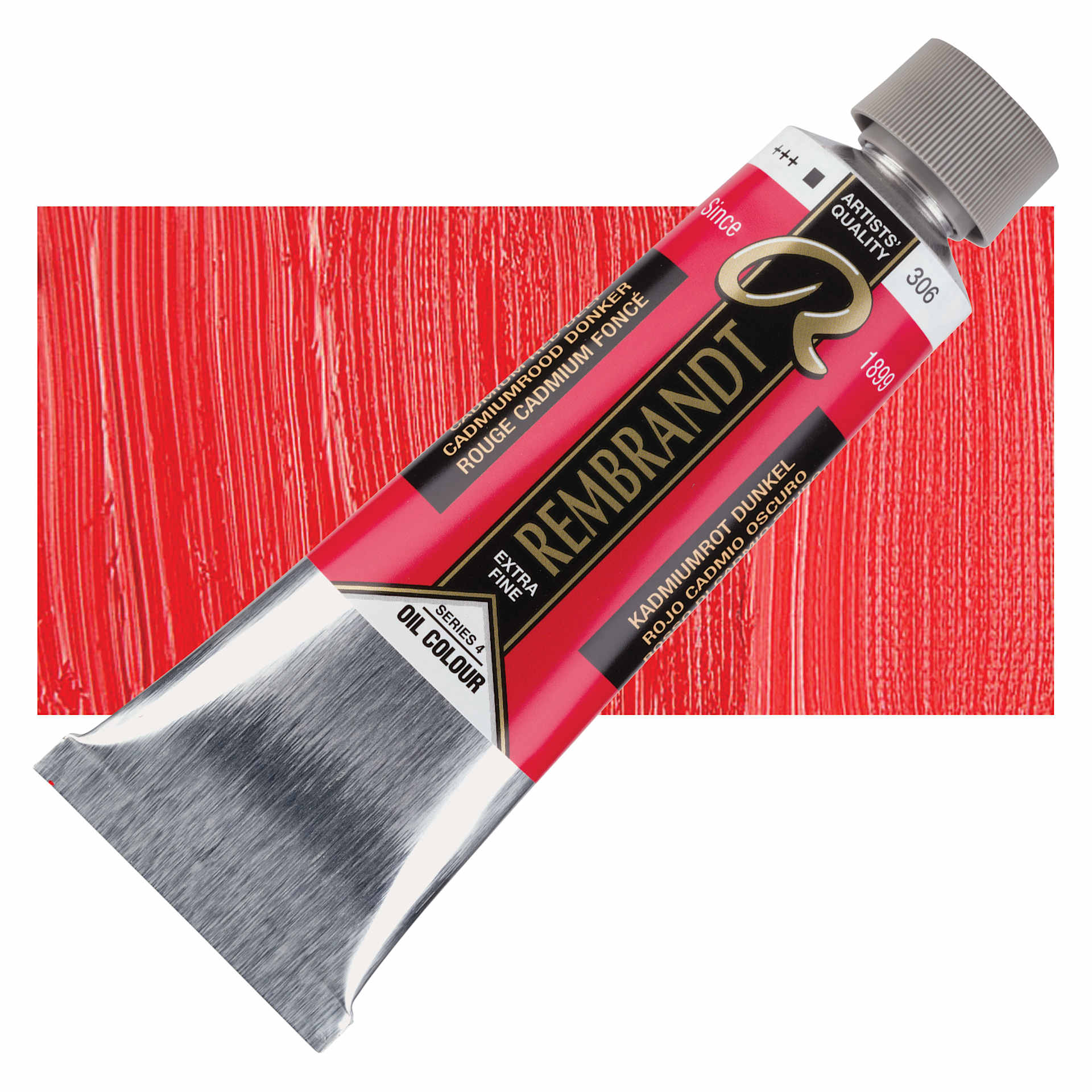 Rembrandt Artists' Oil Color - Cadmium Red Deep, 150 ml tube and swatch