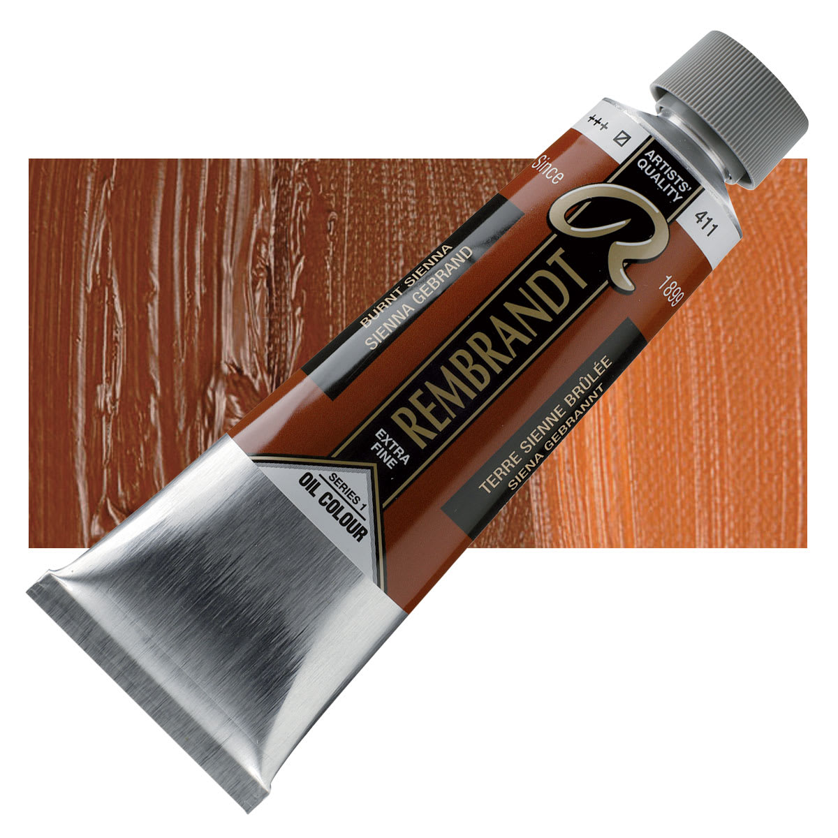Rembrandt Artists' Oil Color - Burnt Sienna, 150 ml tube and swatch